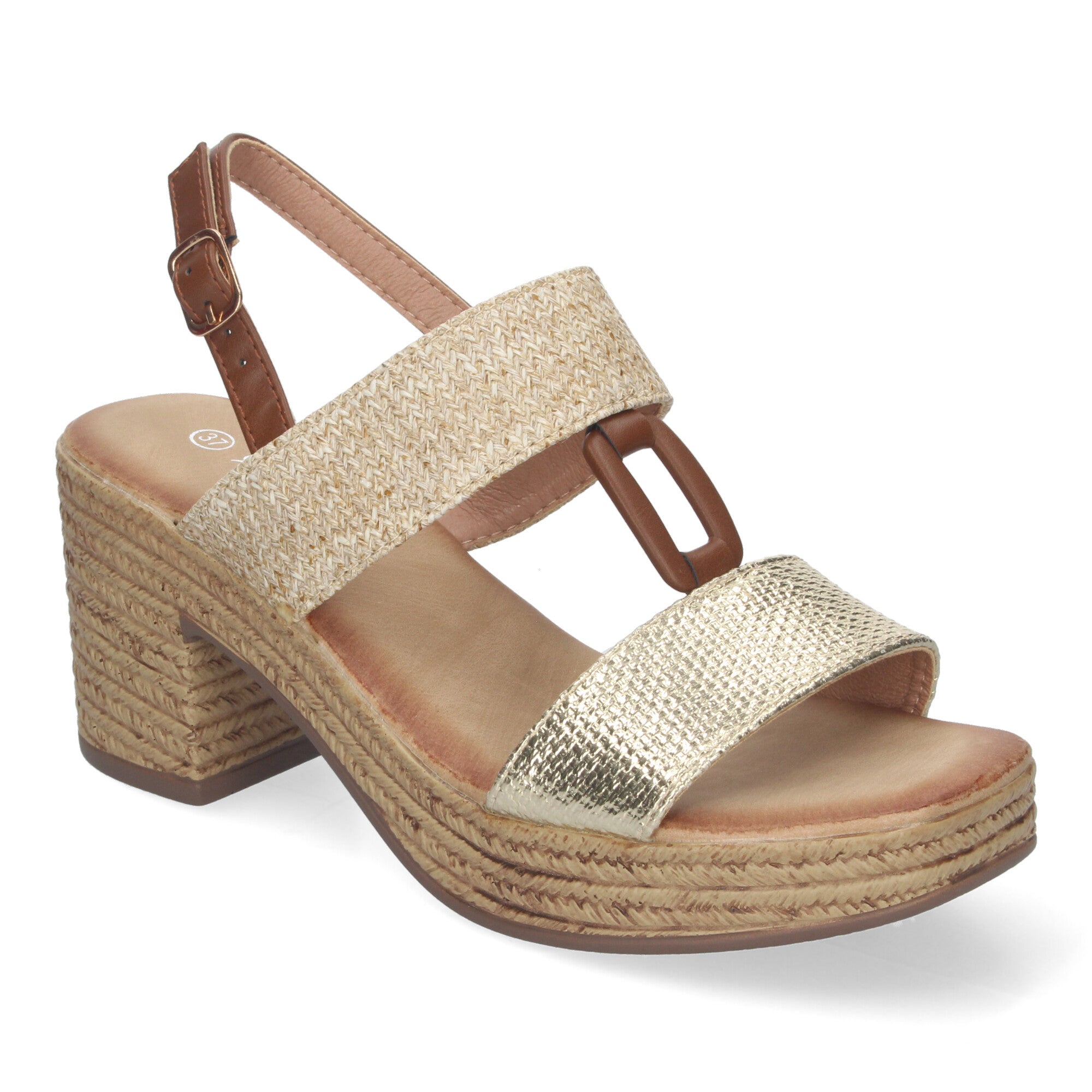 Sandalia de Verano para Mujer con Tacón Estilizado, Detalles Elegantes y Hebilla Ajustable