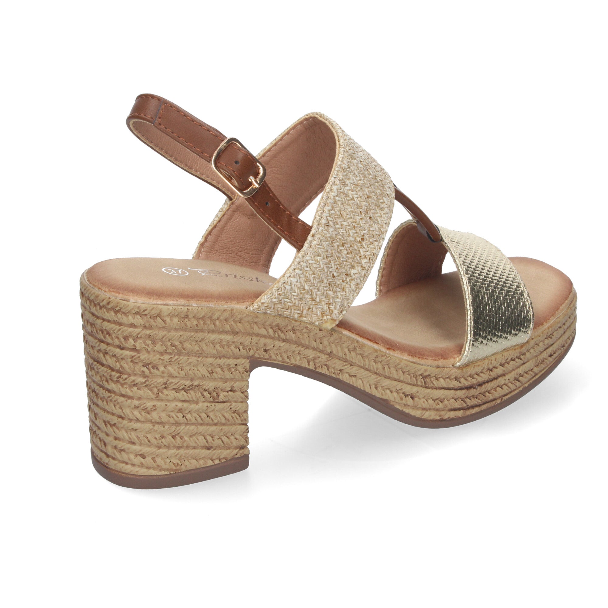 Sandalia de Verano para Mujer con Tacón Estilizado, Detalles Elegantes y Hebilla Ajustable