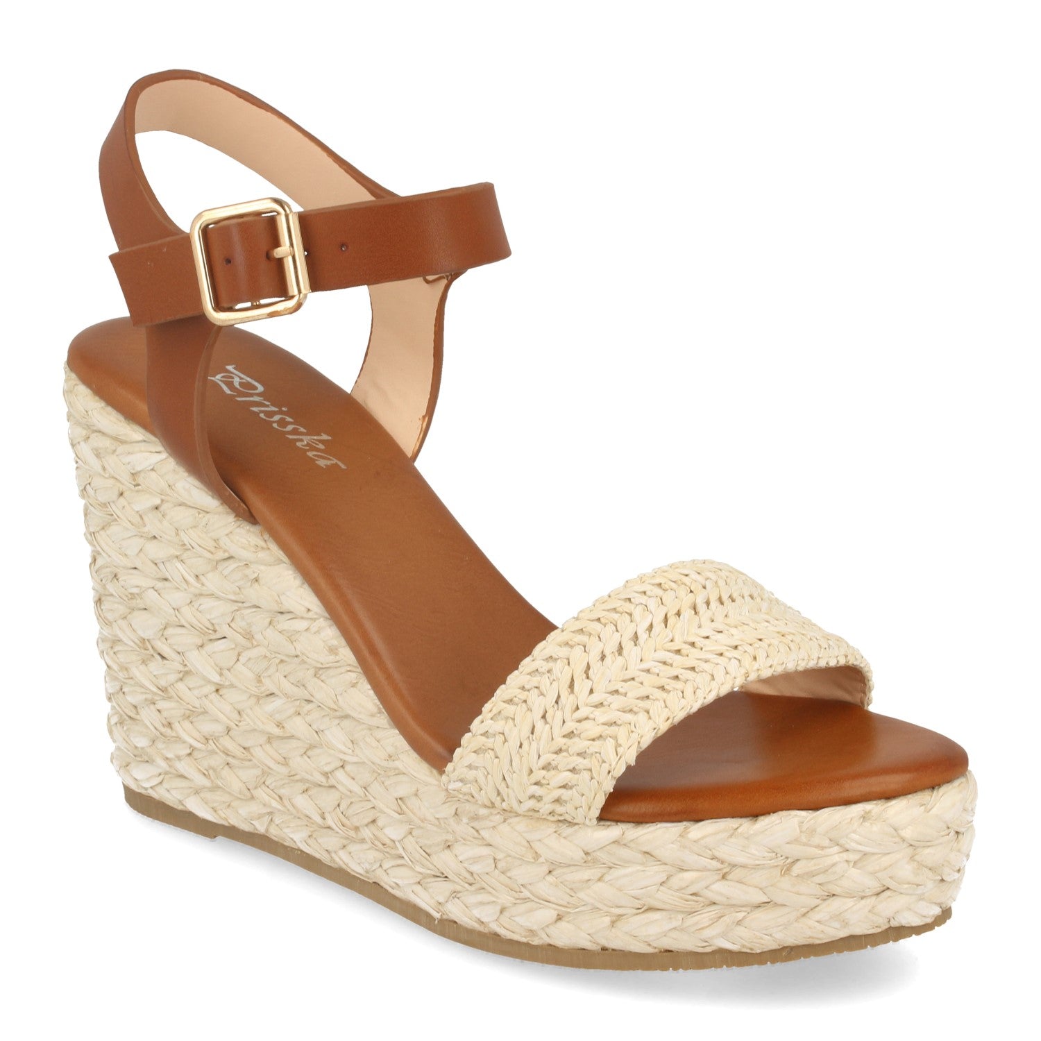 Sandalia de Cuña con Rafia Estilo Ankle Strap, Pala Fina, Piso de Crepelina y Hebilla
