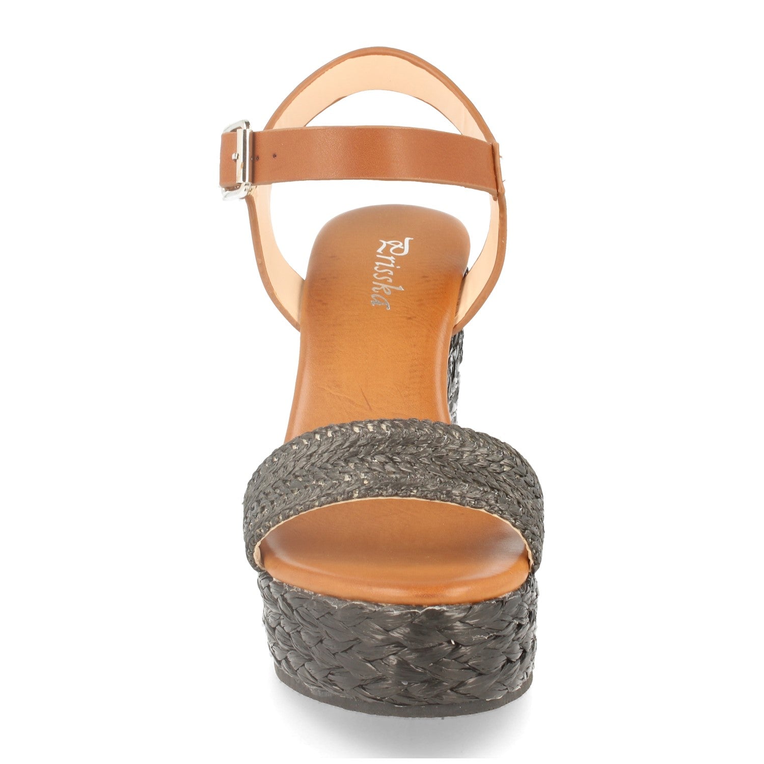 Sandalia de Cuña con Rafia Estilo Ankle Strap, Pala Fina, Piso de Crepelina y Hebilla
