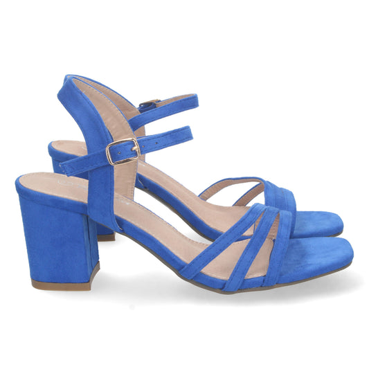 Cyrena Blue Chic – Sandalia Azul de Tacón con Palas Finas, Talón Abierto y Cierre de Hebilla