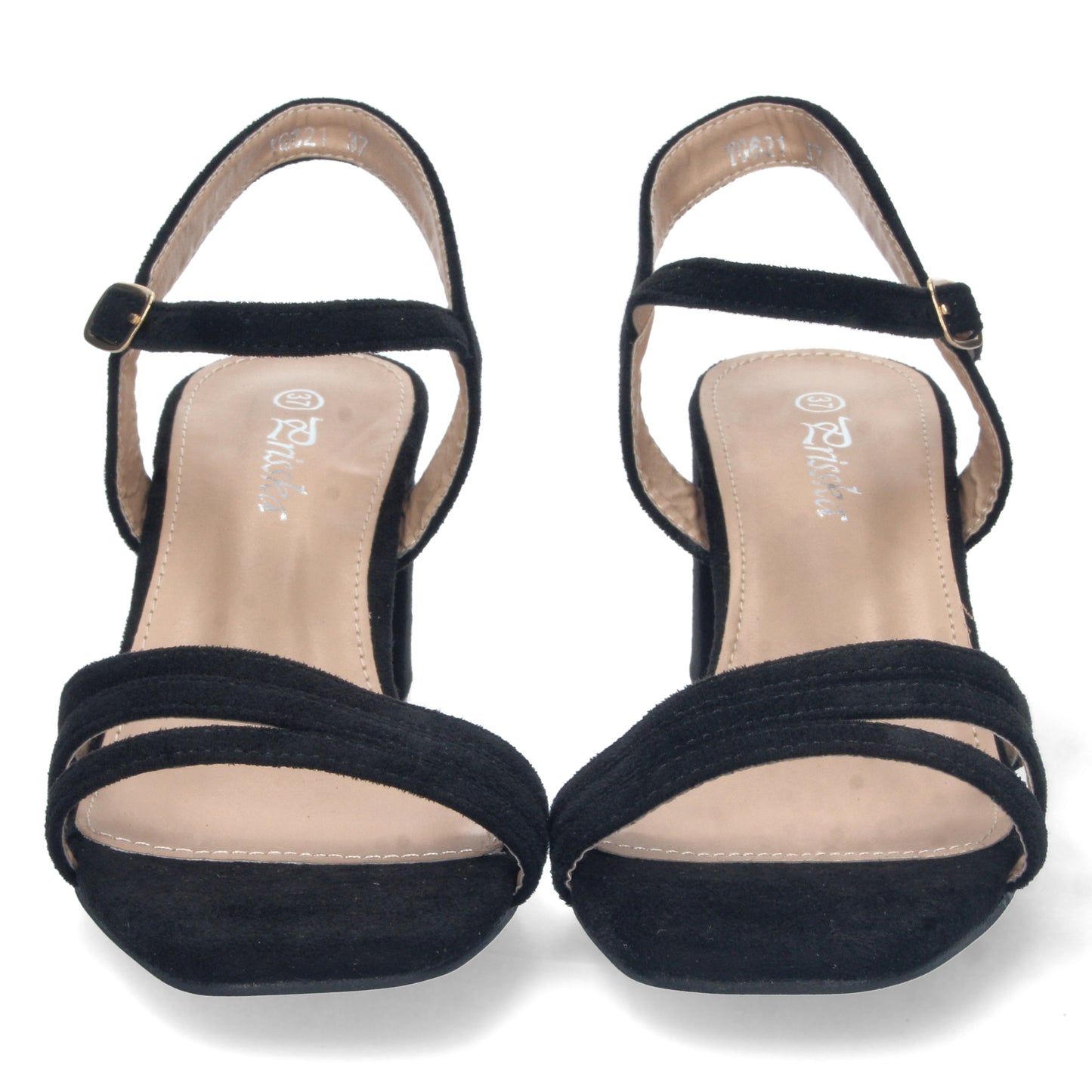 Cyrena Black Chic – Sandalia Negra de Tacón con Palas Finas, Talón Abierto y Cierre de Hebilla