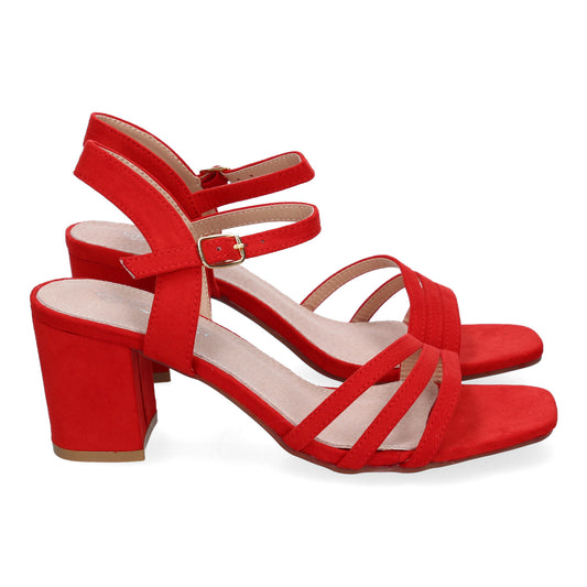 Cyrena Red Elegance – Sandalia Roja de Tacón para Invitadas de Fiesta con Cierre de Hebilla