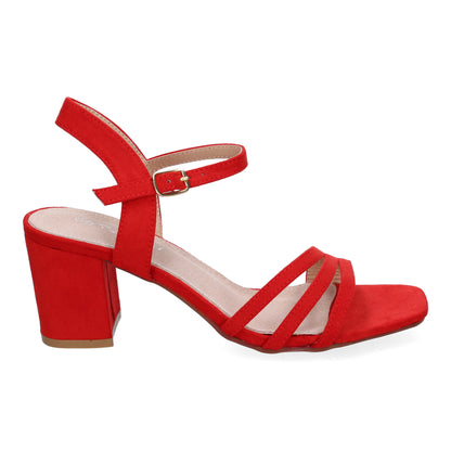 Cyrena Red Elegance – Sandalia Roja de Tacón para Invitadas de Fiesta con Cierre de Hebilla