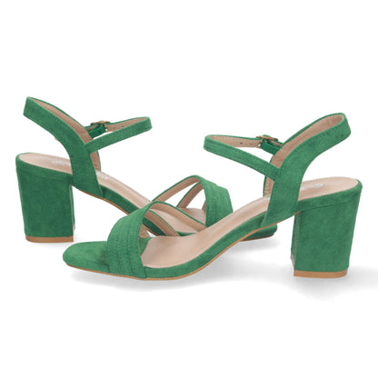Cyrena Esmeralda Elegance – Sandalia Verde de Tacón con Cierre de Hebilla