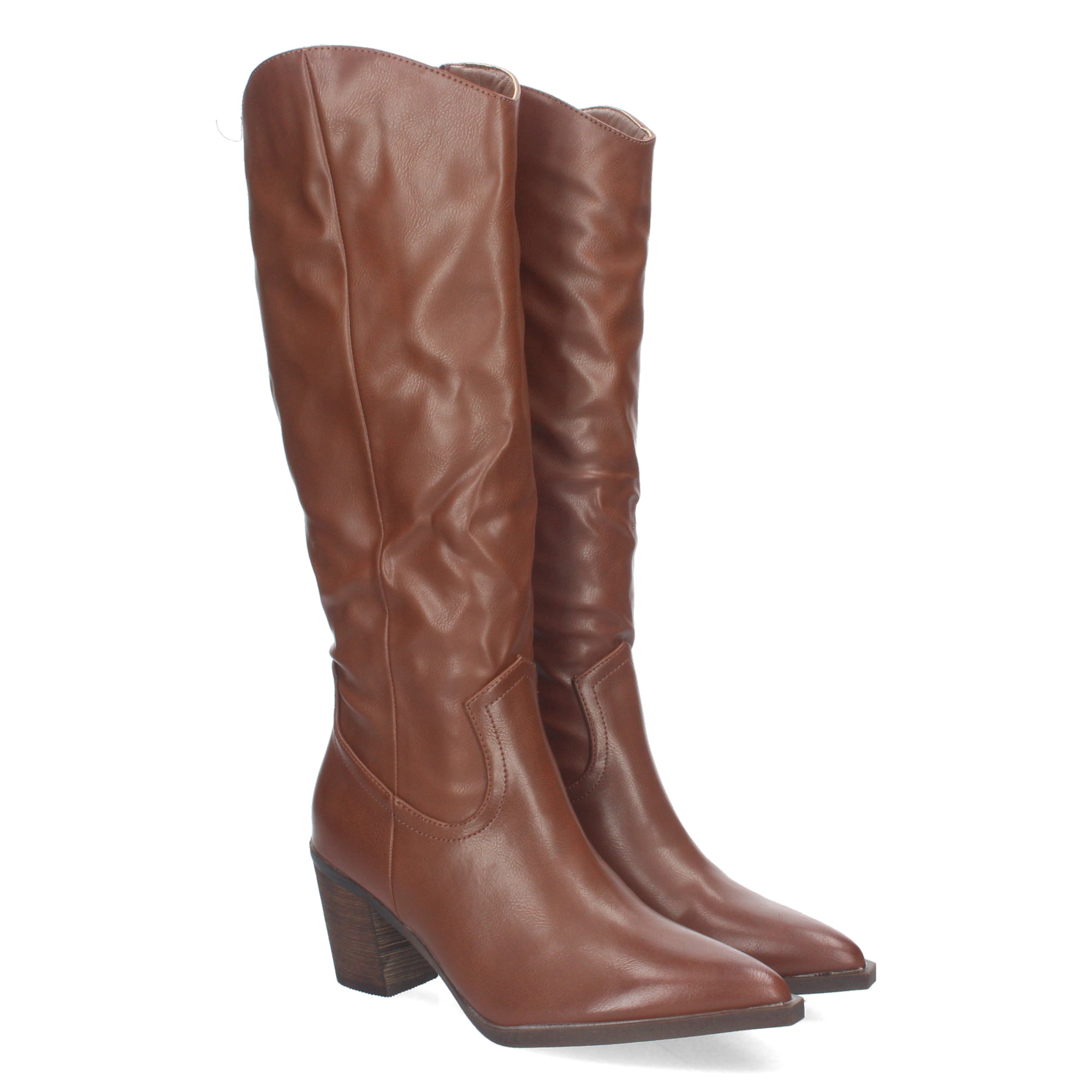 Bota Campera Lisa de Mujer con Caña Arrugada y Punta Fina