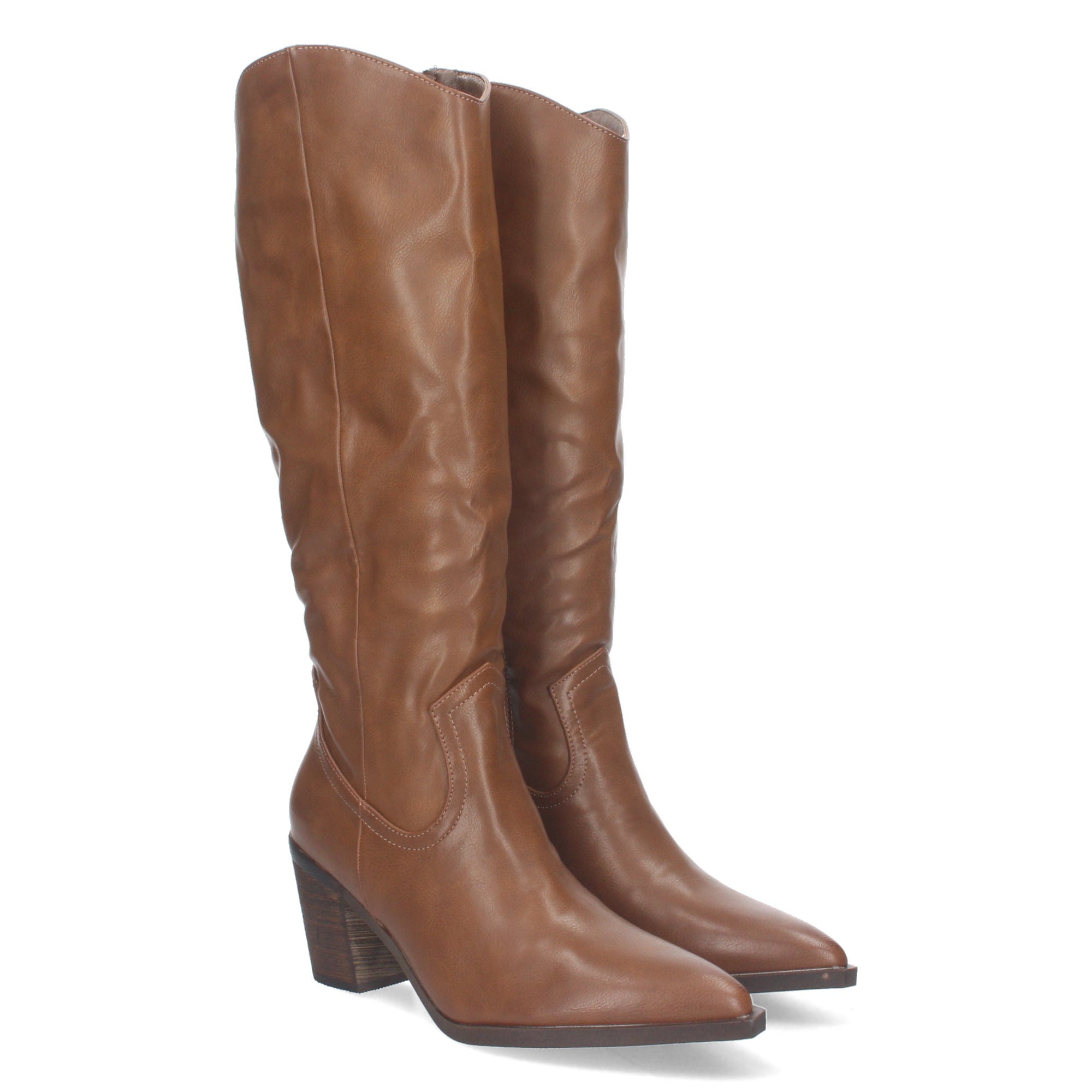 Bota Campera Lisa de Mujer con Caña Arrugada y Punta Fina