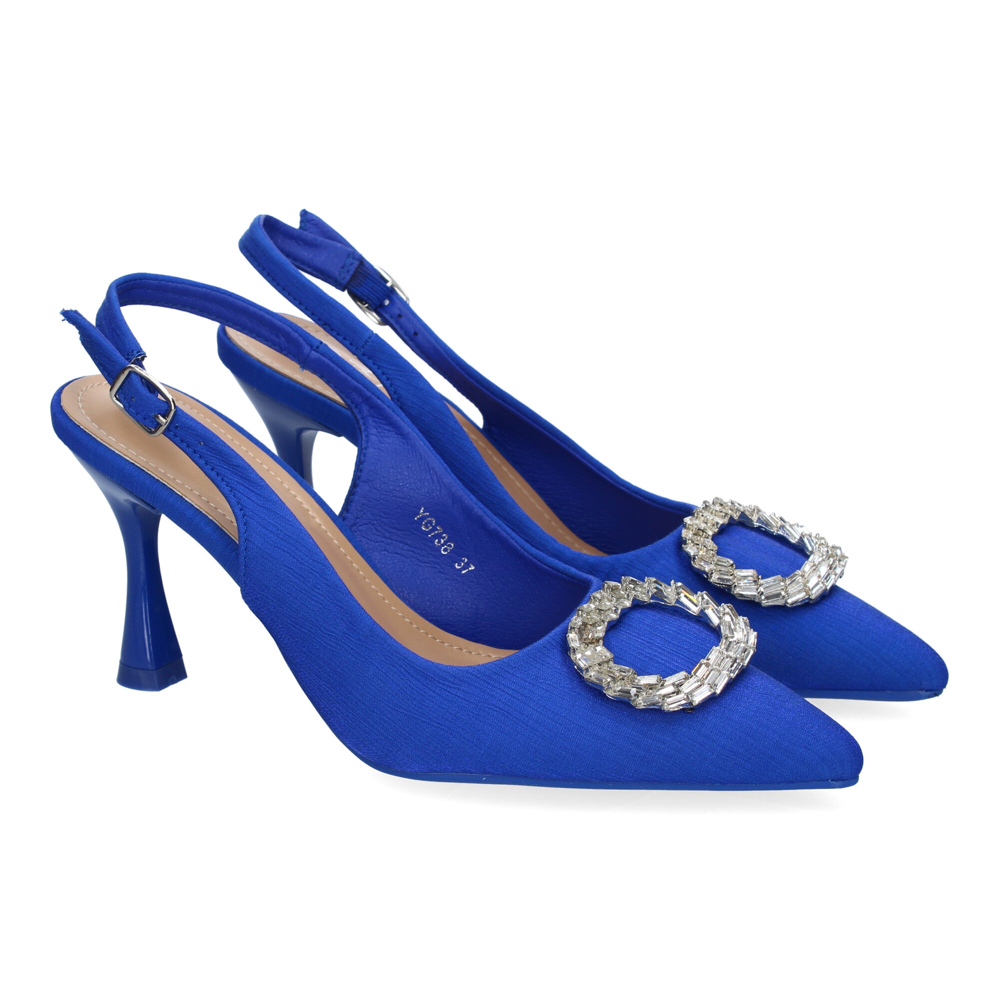 Zapato Moderno  Azul De Salón con Tacon Fino Y Adorno Brillante