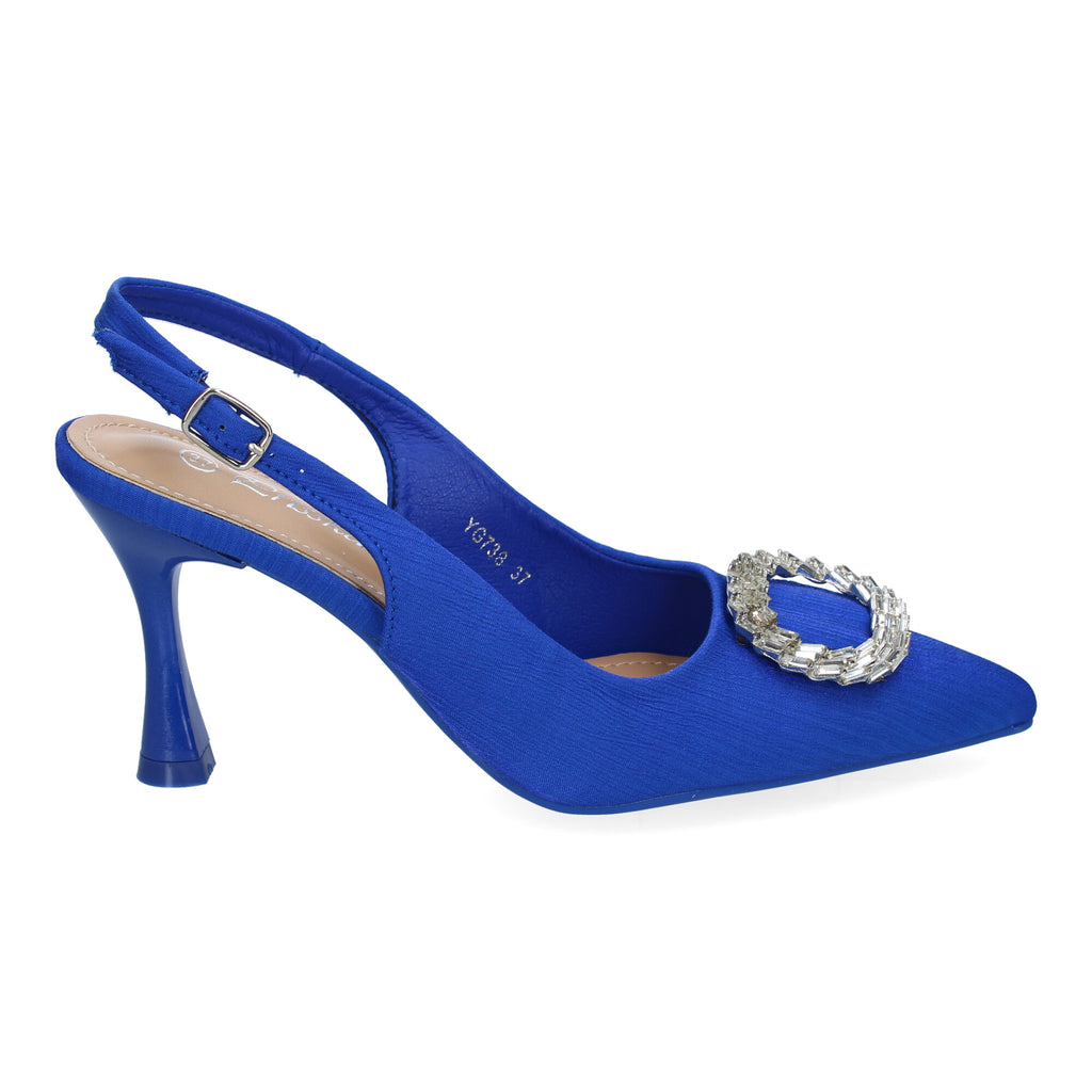Zapato Moderno  Azul De Salón con Tacon Fino Y Adorno Brillante