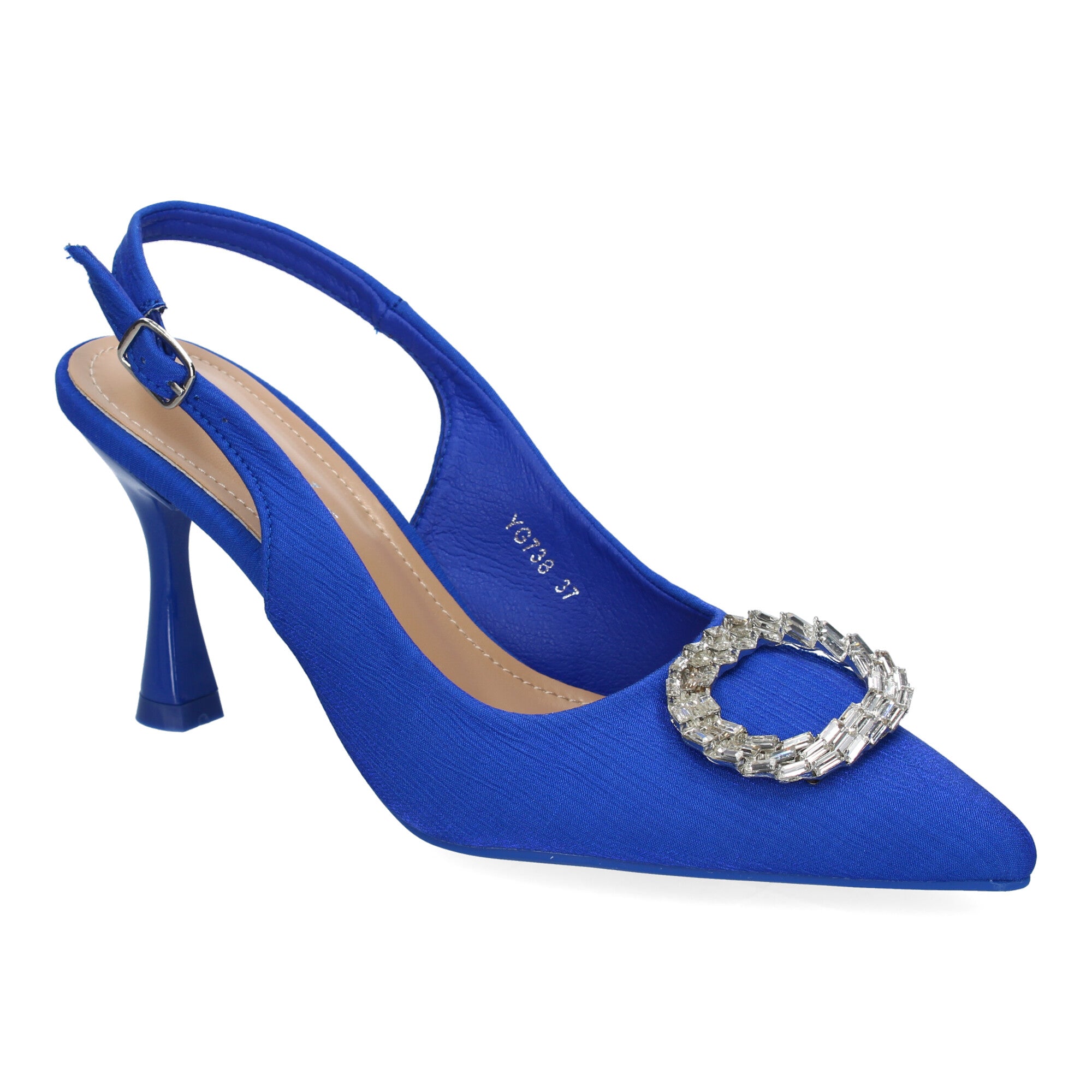 Zapato Moderno  Azul De Salón con Tacon Fino Y Adorno Brillante