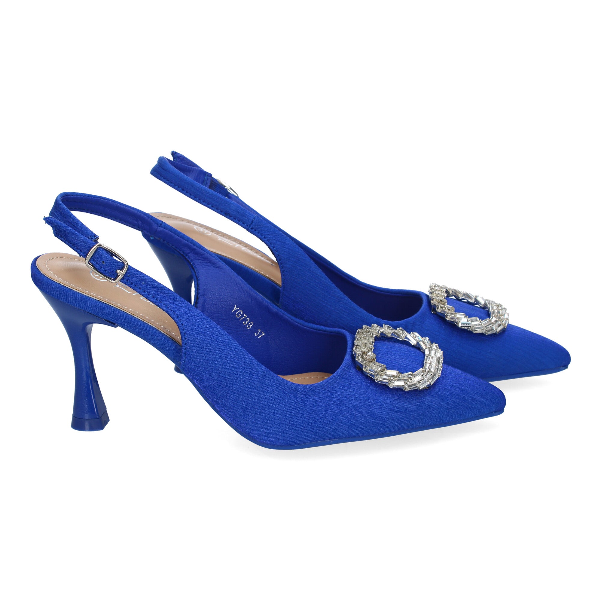 Zapato Moderno  Azul De Salón con Tacon Fino Y Adorno Brillante