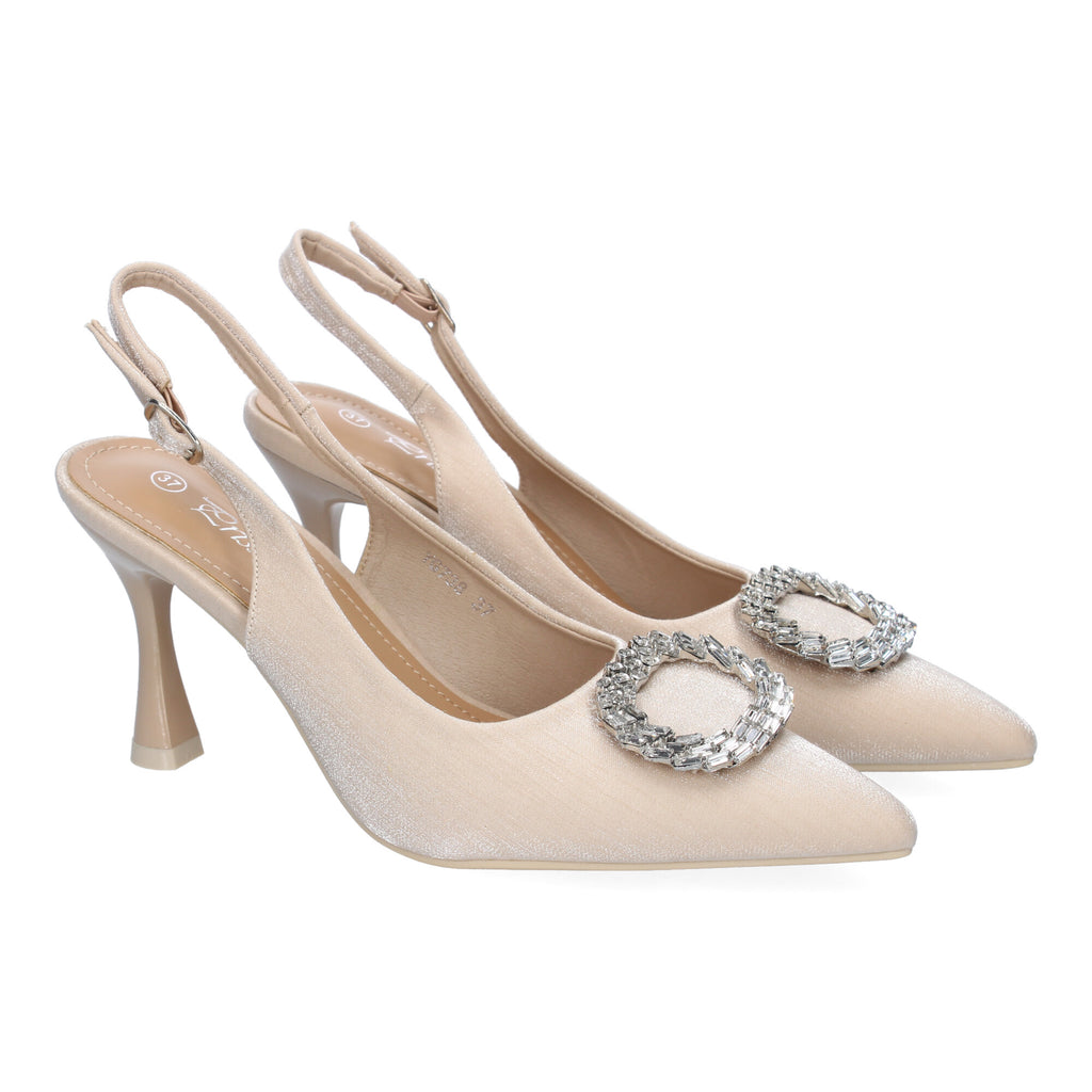 Zapato Moderno  Beige De Salón con Tacon Fino Y Adorno Brillante
