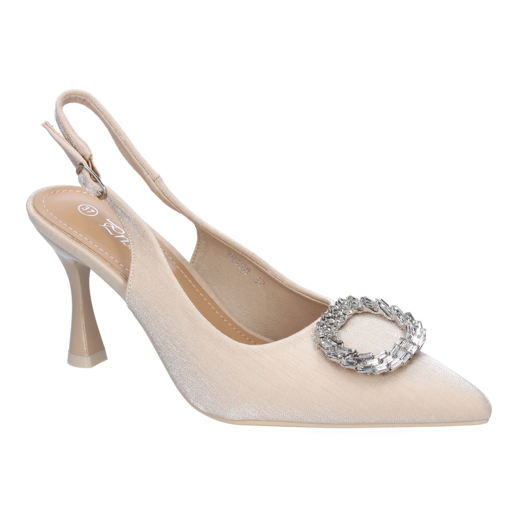 Zapato Moderno  Beige De Salón con Tacon Fino Y Adorno Brillante