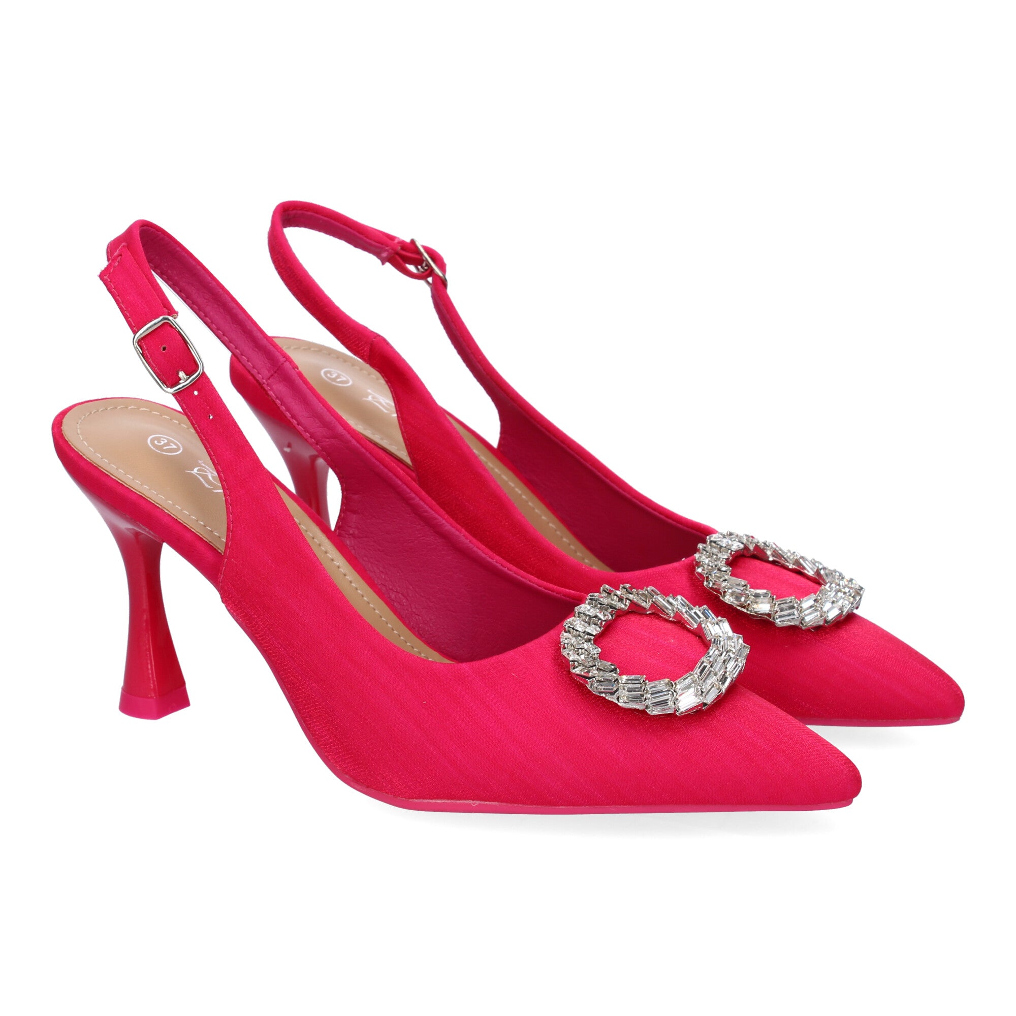 Zapato Moderno  Fucsia De Salón con Tacon Fino Y Adorno Brillante
