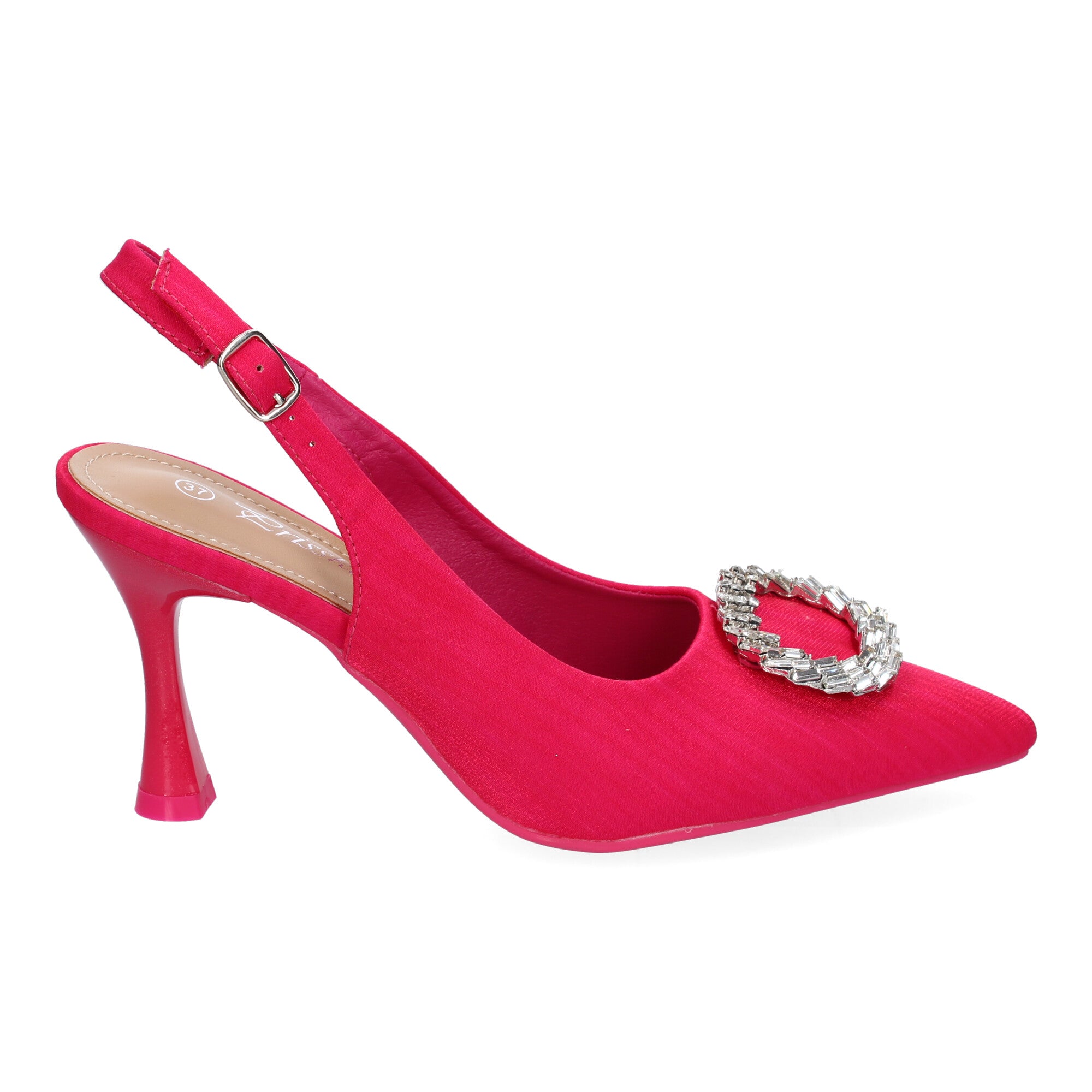 Zapato Moderno  Fucsia De Salón con Tacon Fino Y Adorno Brillante