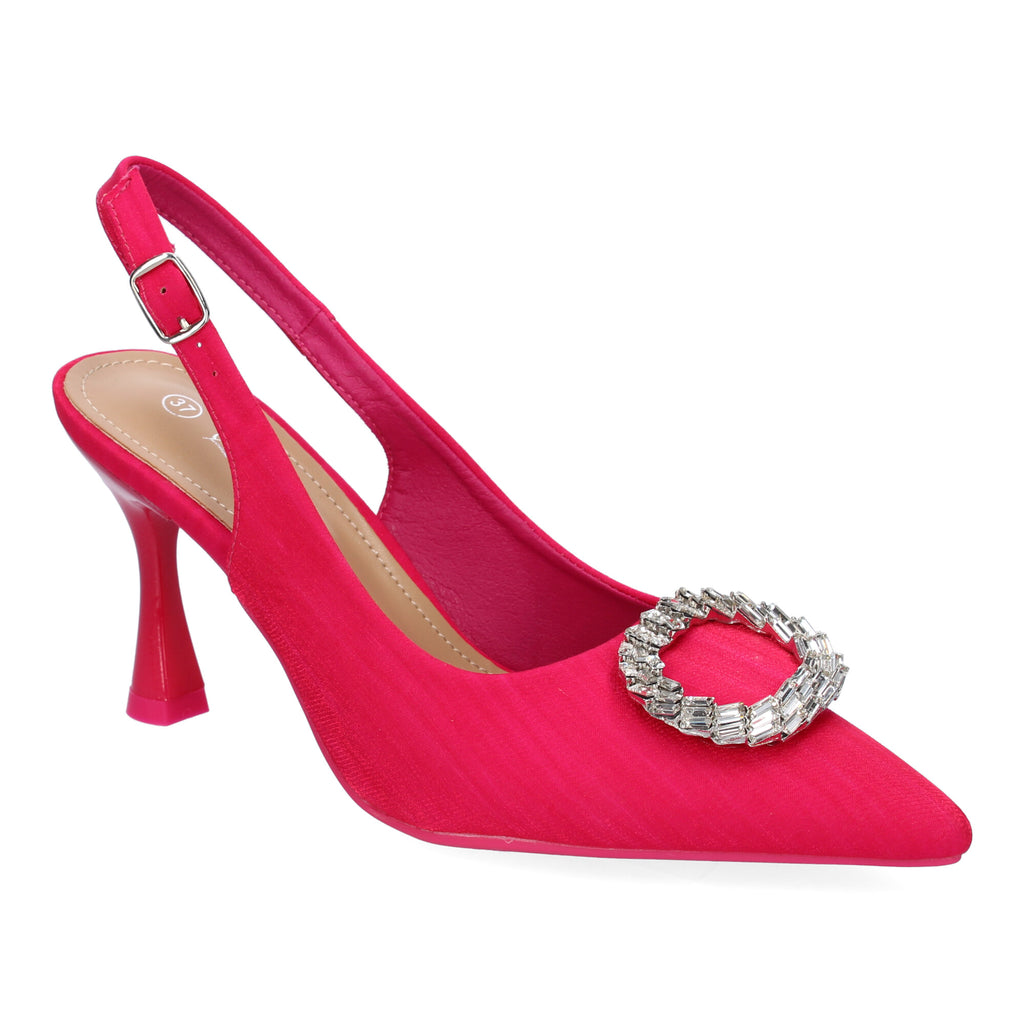 Zapato Moderno  Fucsia De Salón con Tacon Fino Y Adorno Brillante