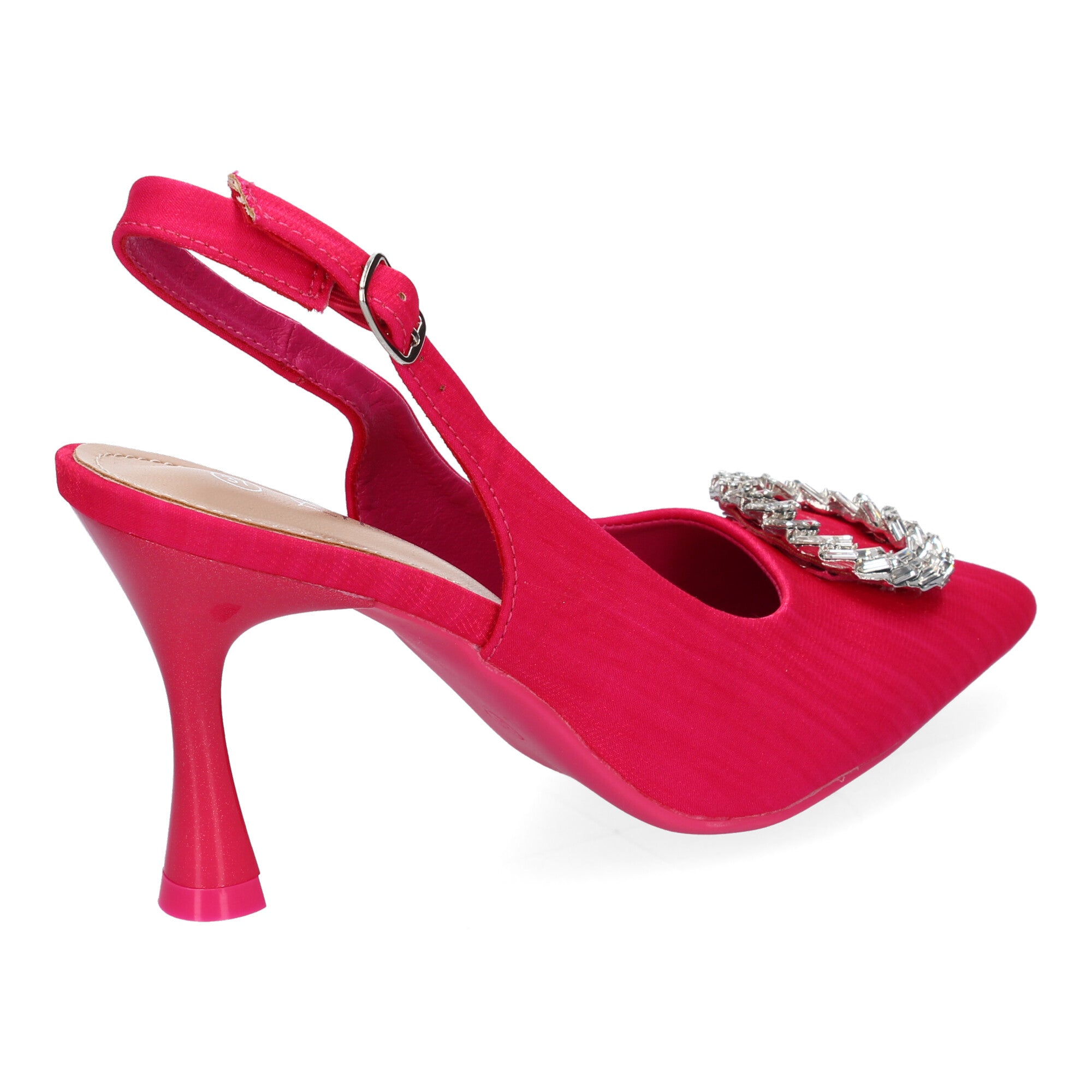 Zapato Moderno  Fucsia De Salón con Tacon Fino Y Adorno Brillante