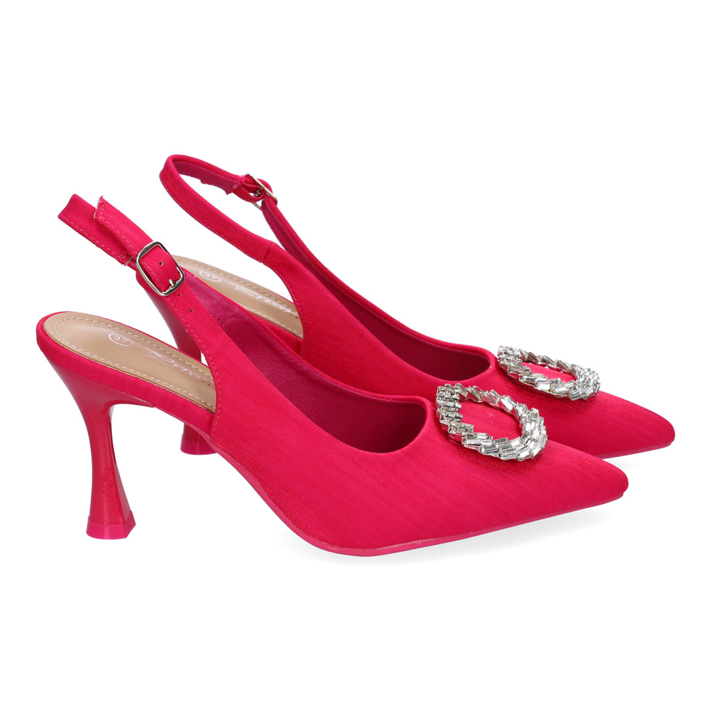 Zapato Moderno  Fucsia De Salón con Tacon Fino Y Adorno Brillante
