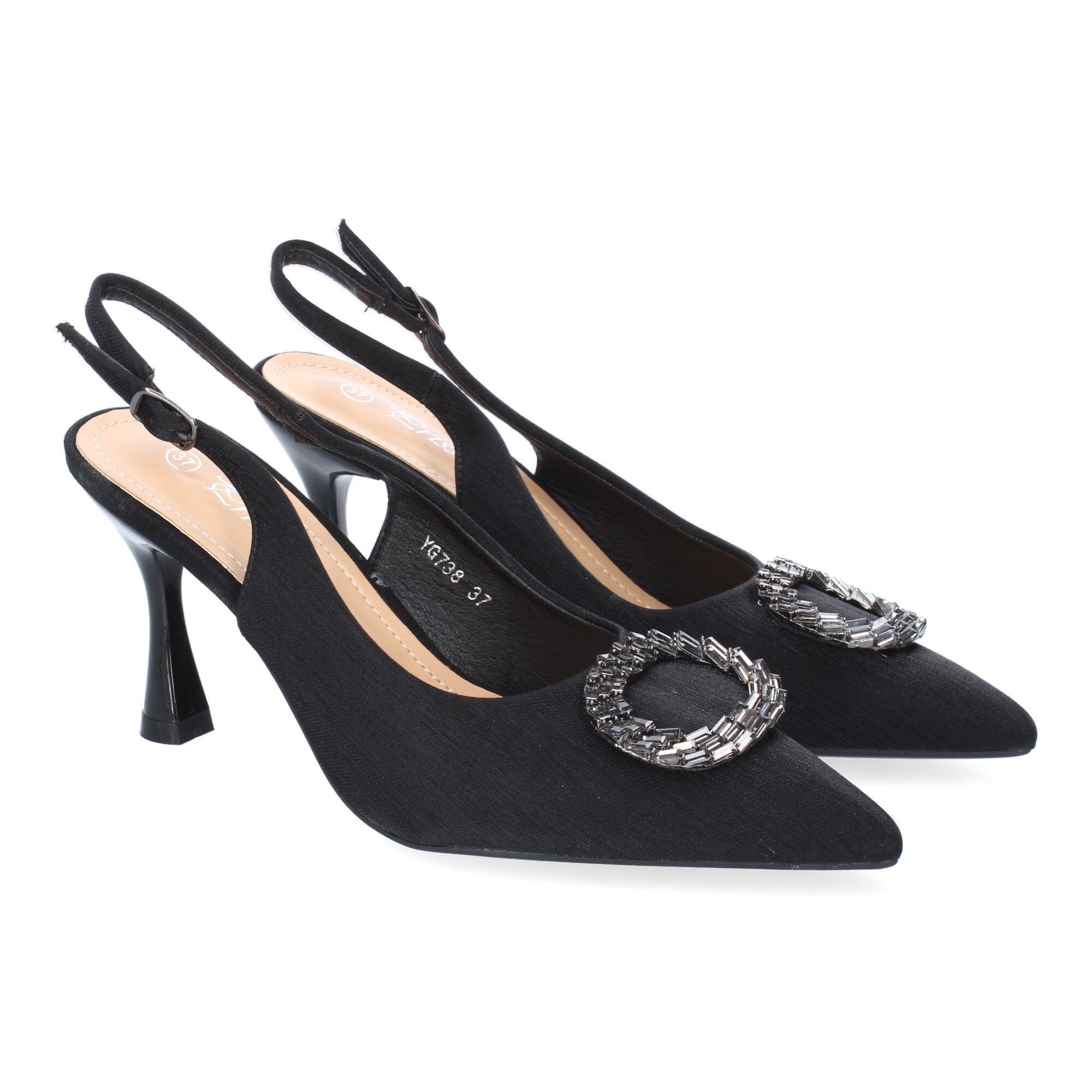 Zapato Moderno  Negro  De Salón con Tacon Fino Y Adorno Brillante