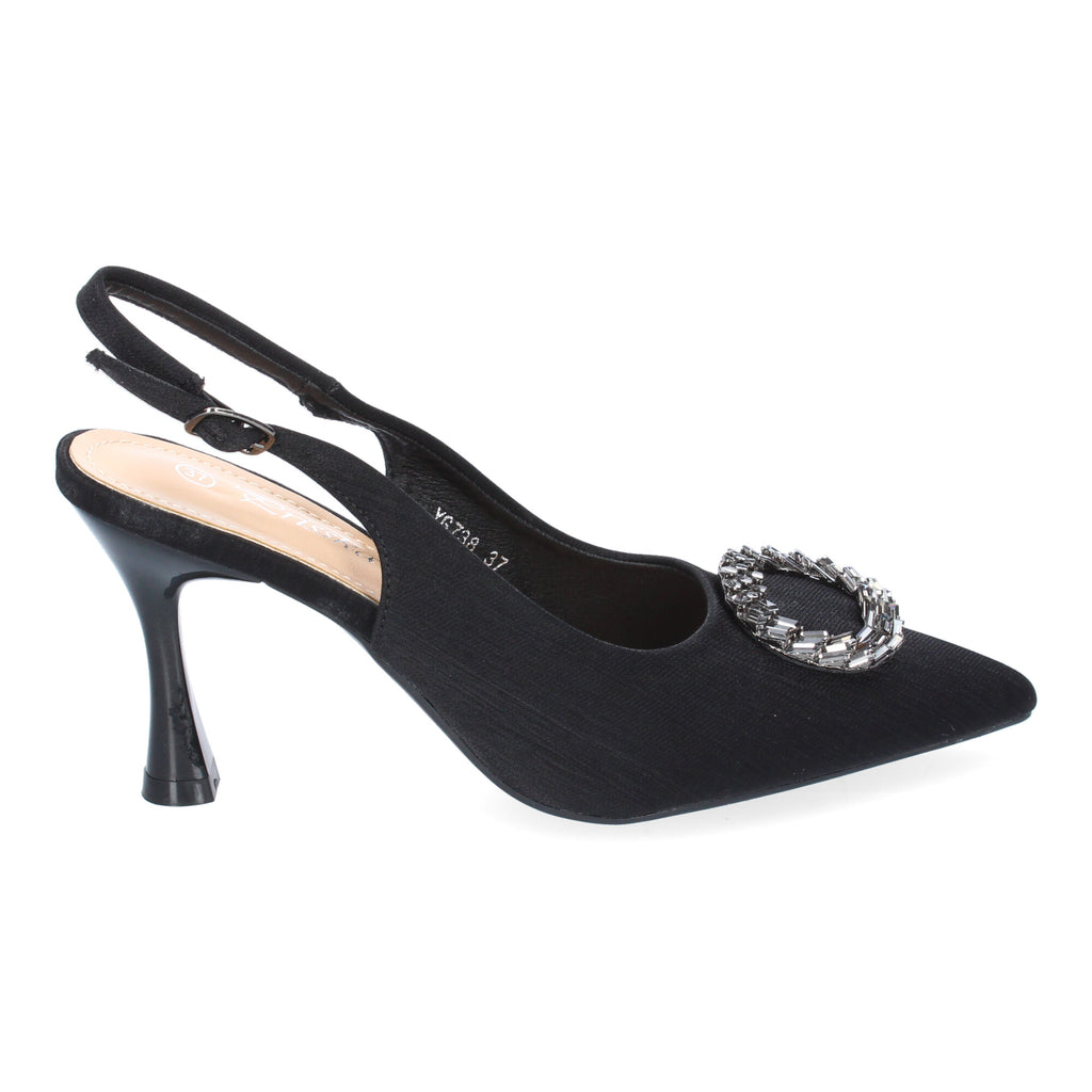 Zapato Moderno  Negro  De Salón con Tacon Fino Y Adorno Brillante