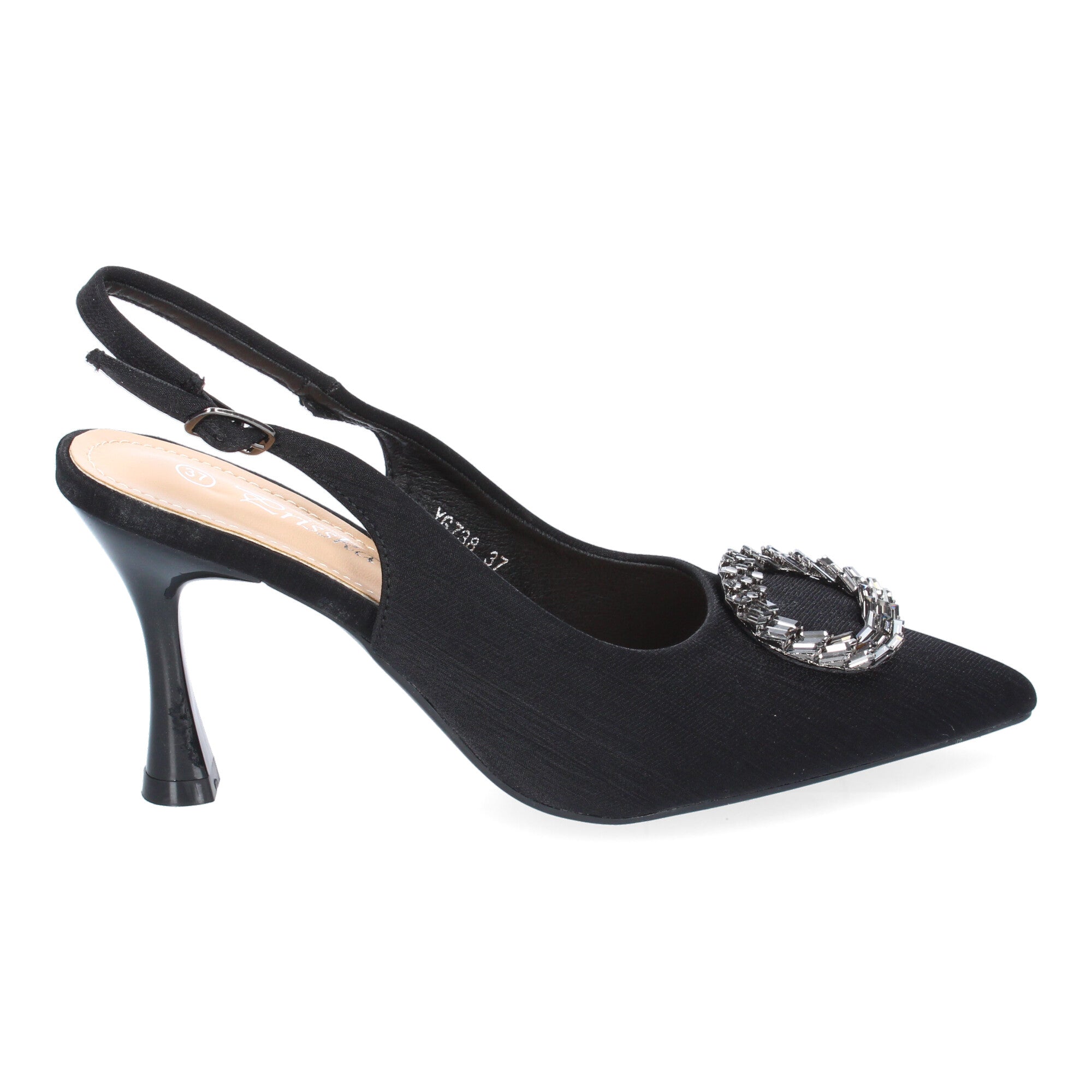 Zapato Moderno  Negro  De Salón con Tacon Fino Y Adorno Brillante