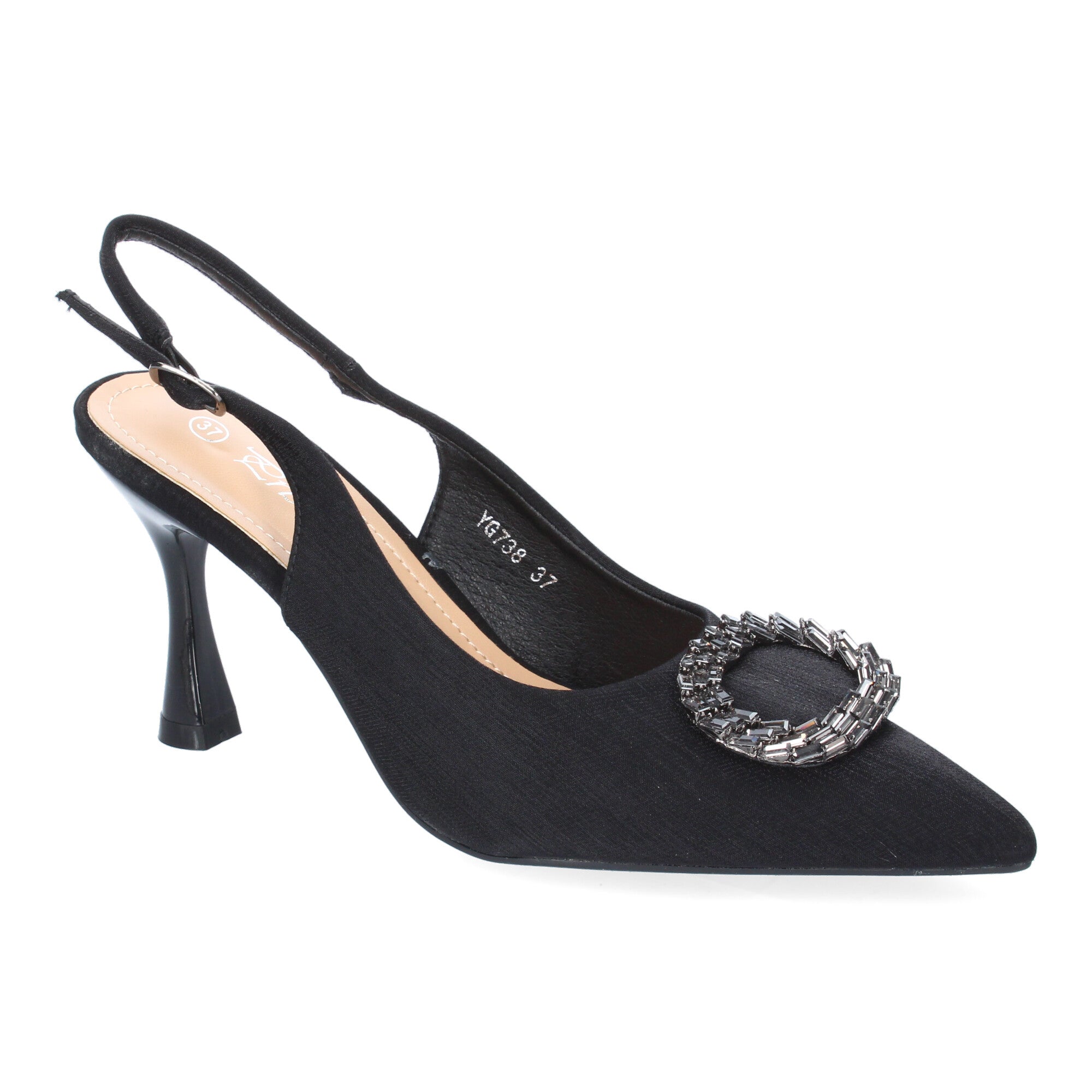 Zapato Moderno  Negro  De Salón con Tacon Fino Y Adorno Brillante