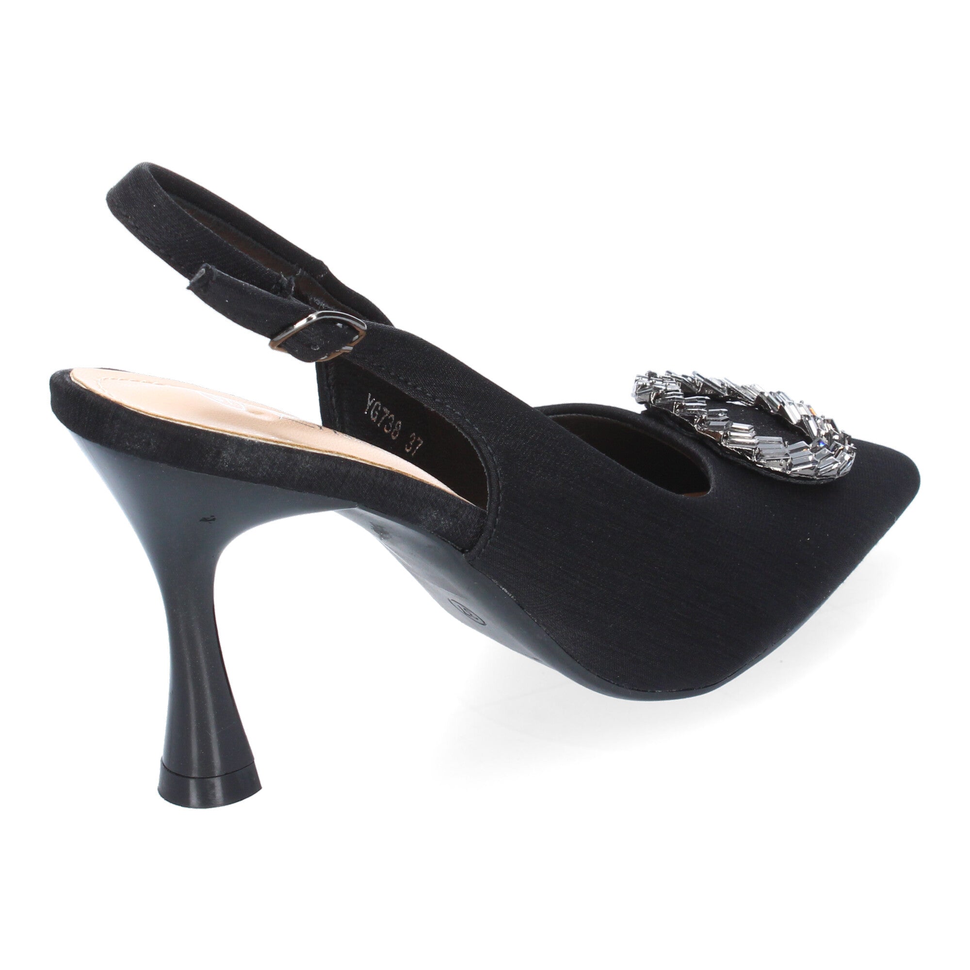 Zapato Moderno  Negro  De Salón con Tacon Fino Y Adorno Brillante