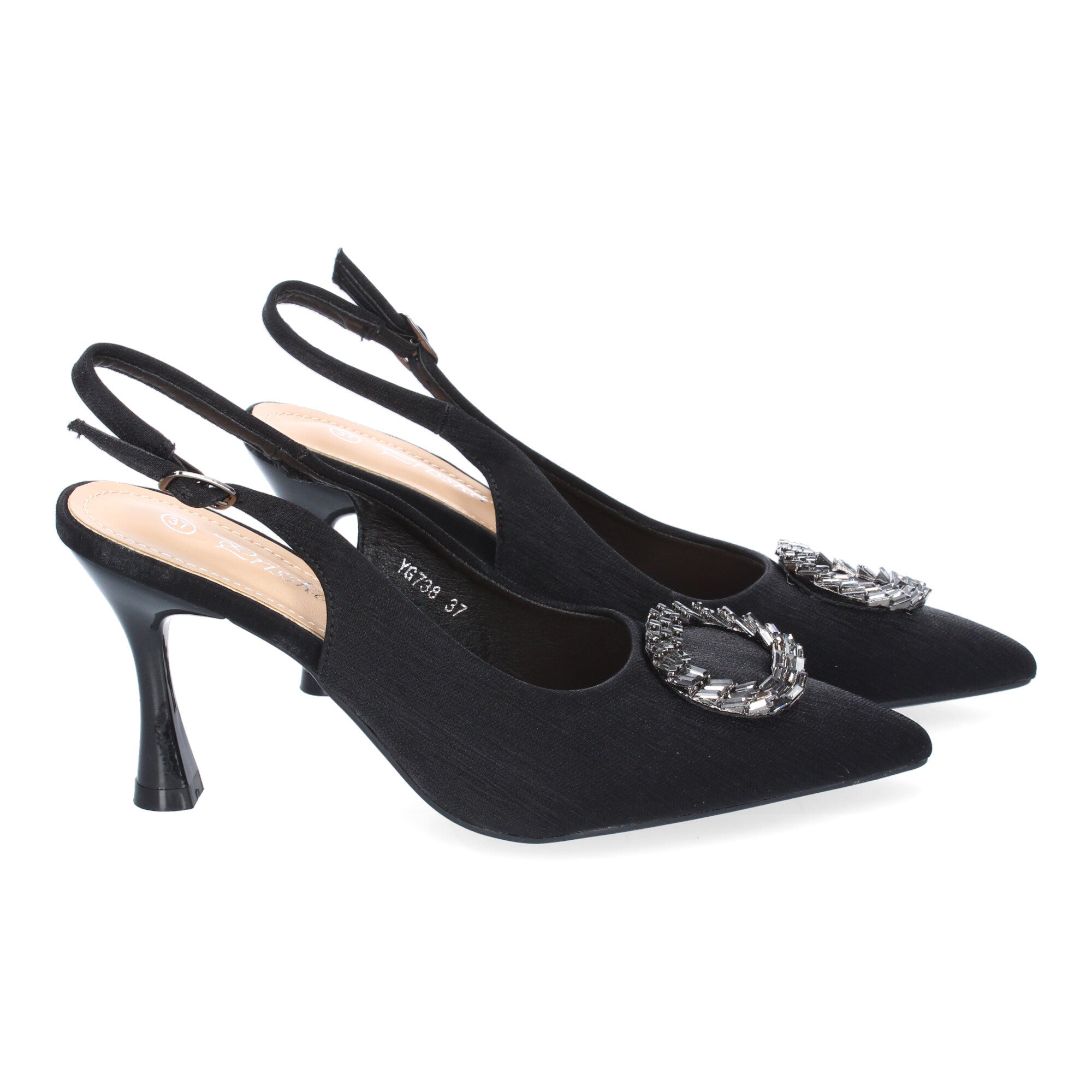 Zapato Moderno  Negro  De Salón con Tacon Fino Y Adorno Brillante