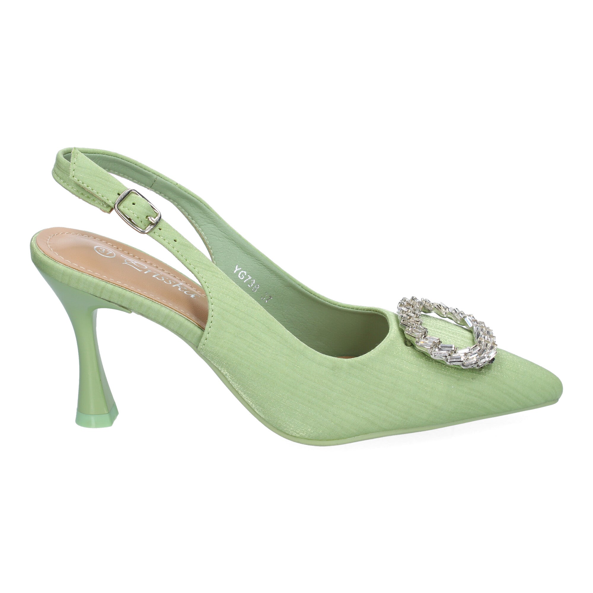 Zapato Moderno  Verde De Salón con Tacon Fino Y Adorno Brillante