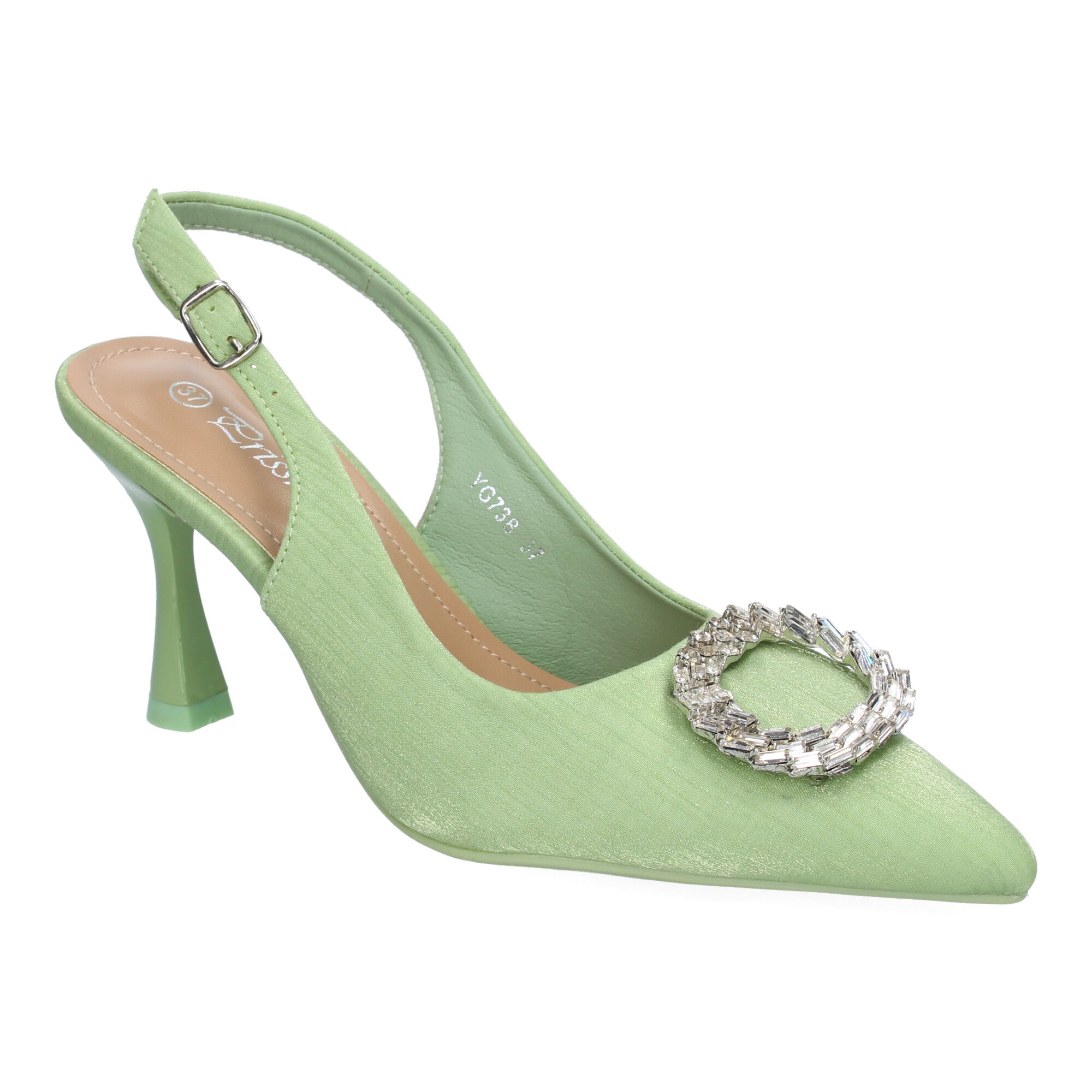 Zapato Moderno  Verde De Salón con Tacon Fino Y Adorno Brillante