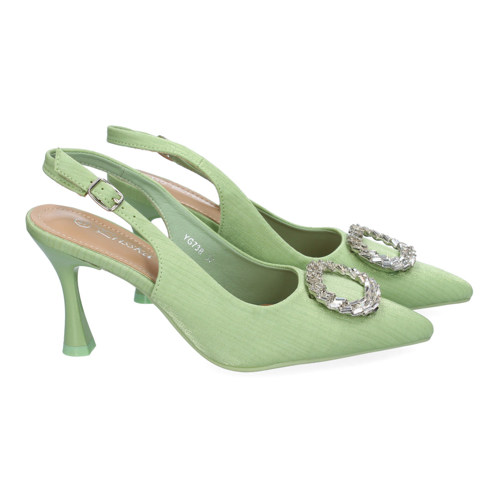 Zapato Moderno  Verde De Salón con Tacon Fino Y Adorno Brillante