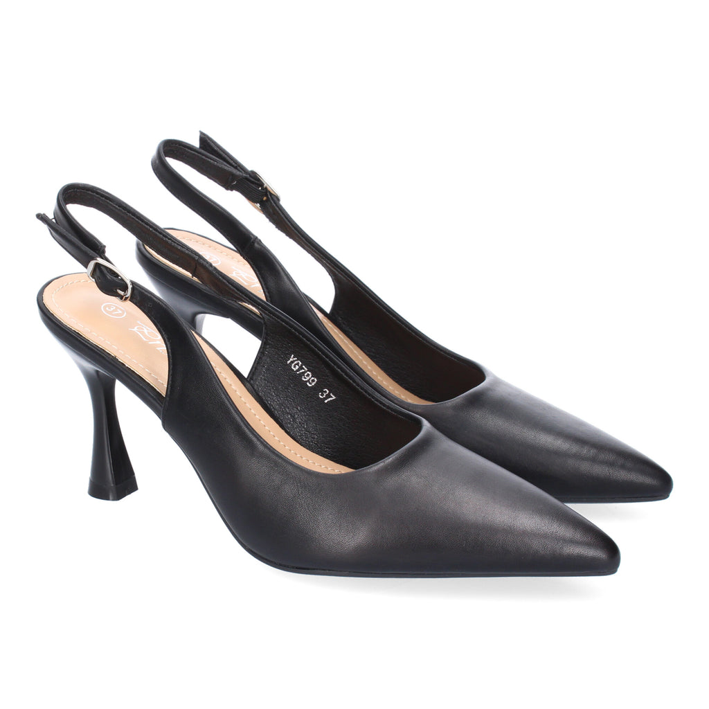 Zapato Negro Salón con Tacon Fino Y Punta Fina Para Mujer