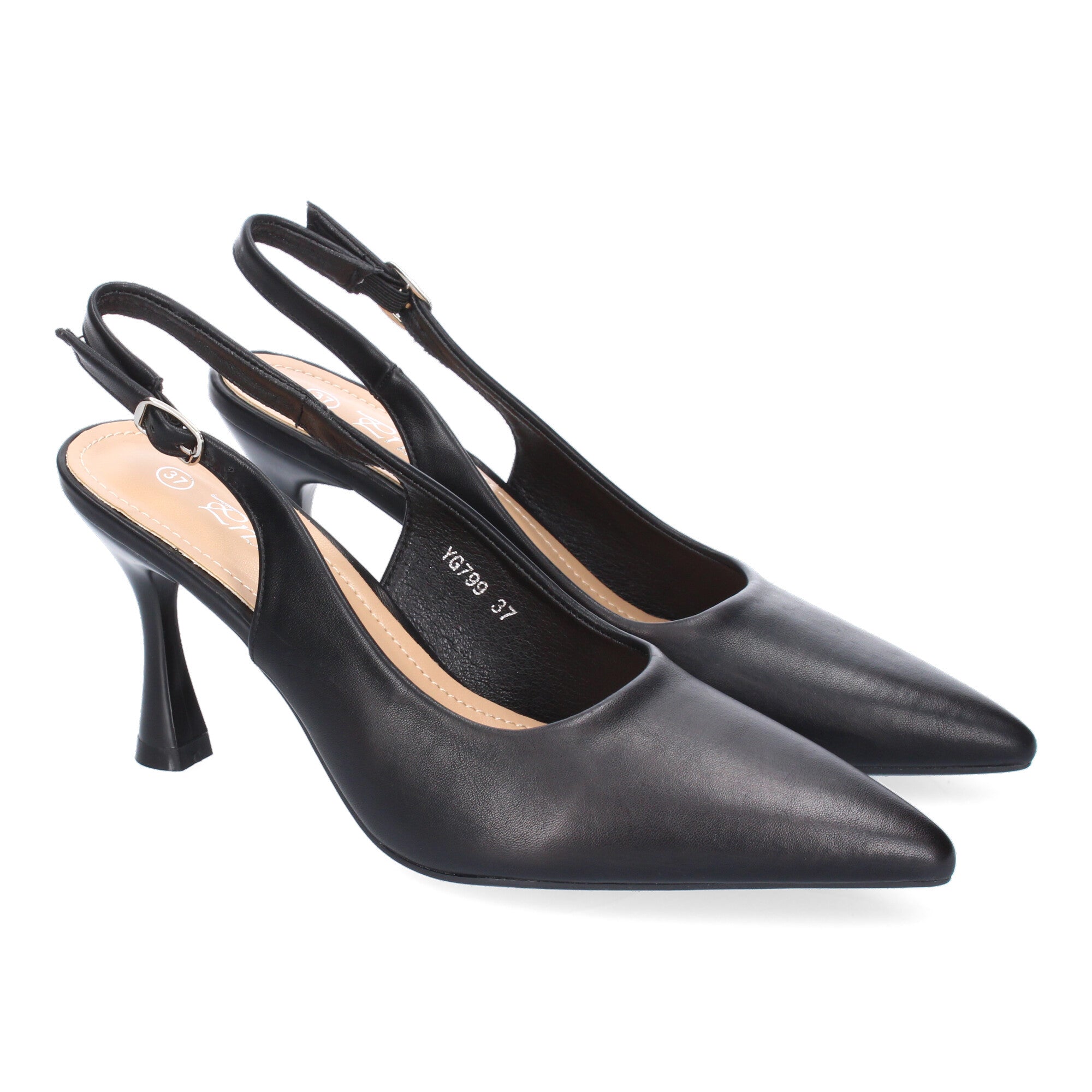 Zapato Negro Salón con Tacon Fino Y Punta Fina Para Mujer