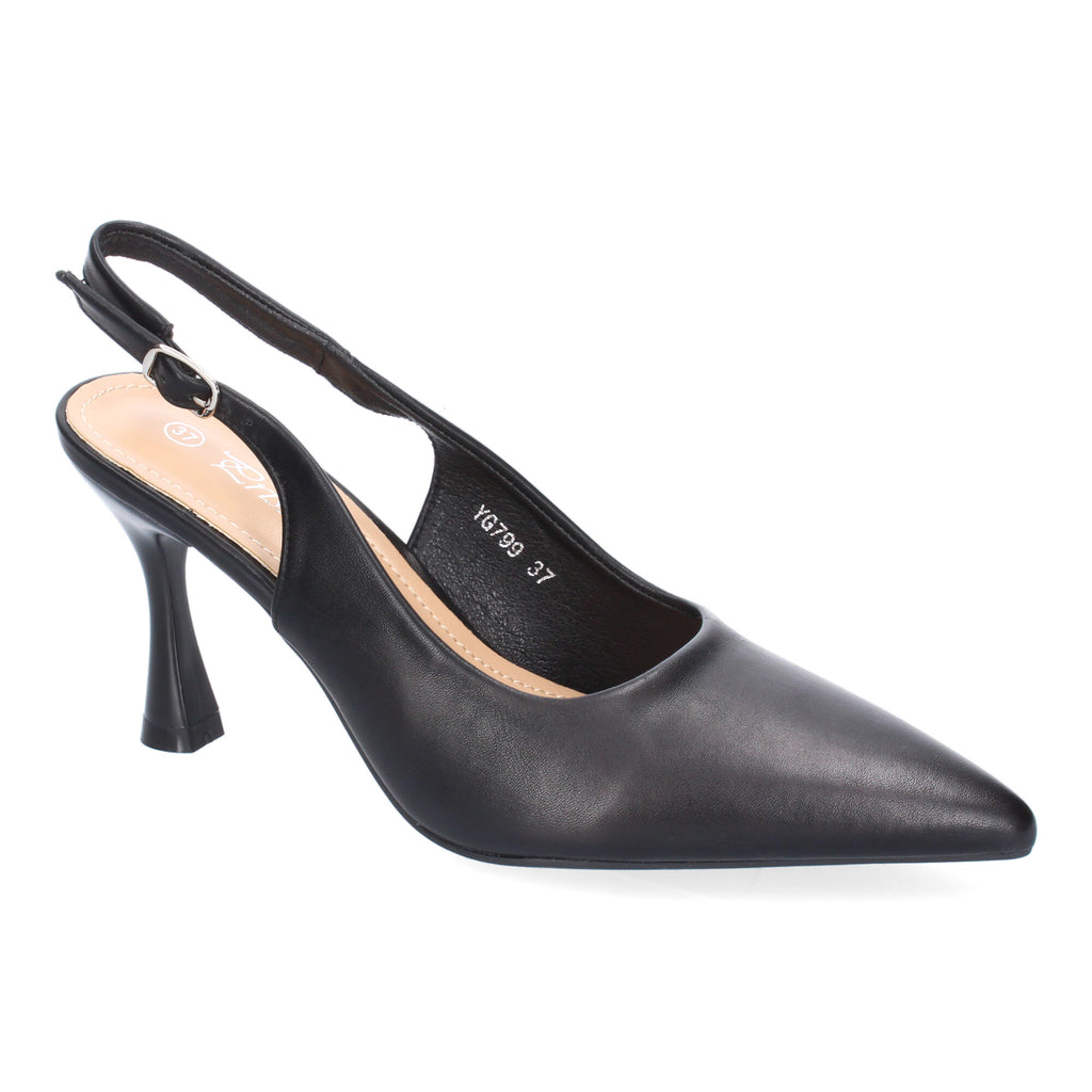 Zapato Negro Salón con Tacon Fino Y Punta Fina Para Mujer