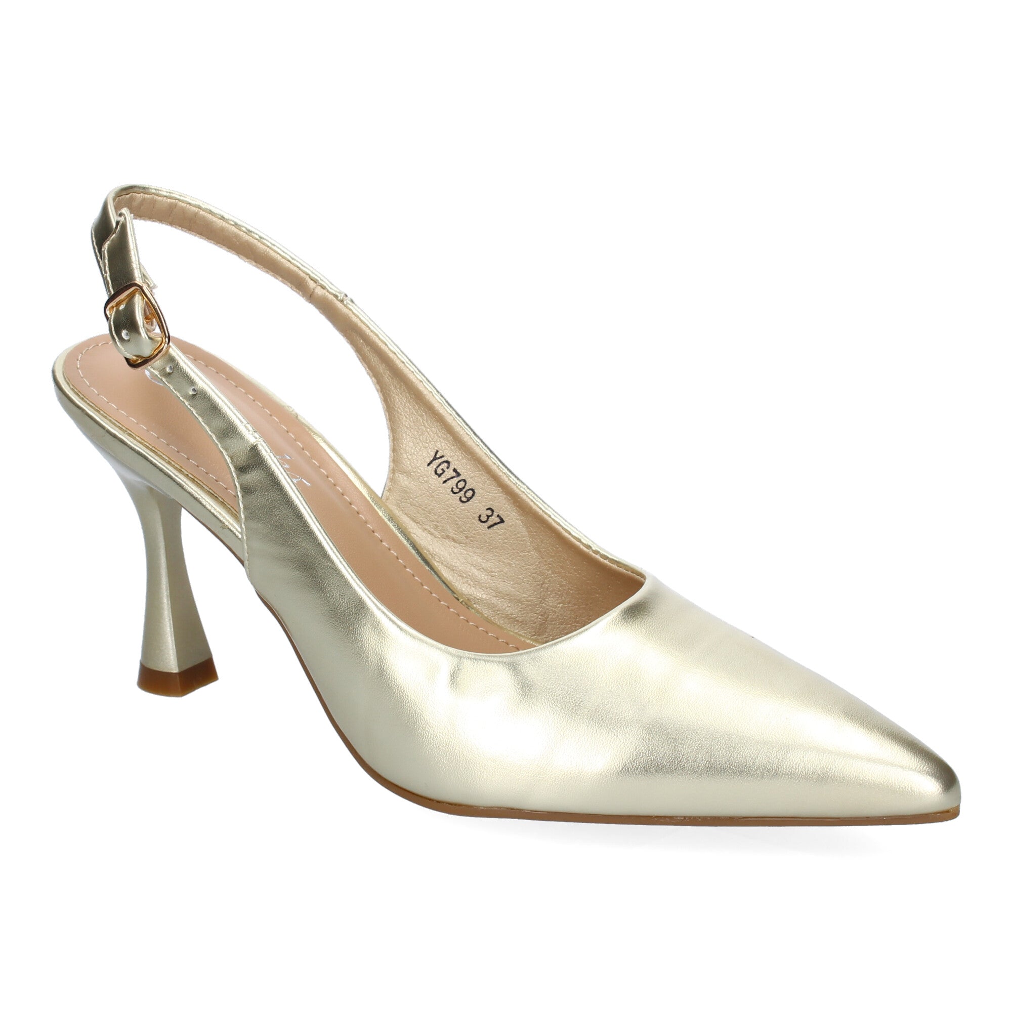 Zapato Dorado Salón con Tacon Fino Y Punta Fina Para Mujer