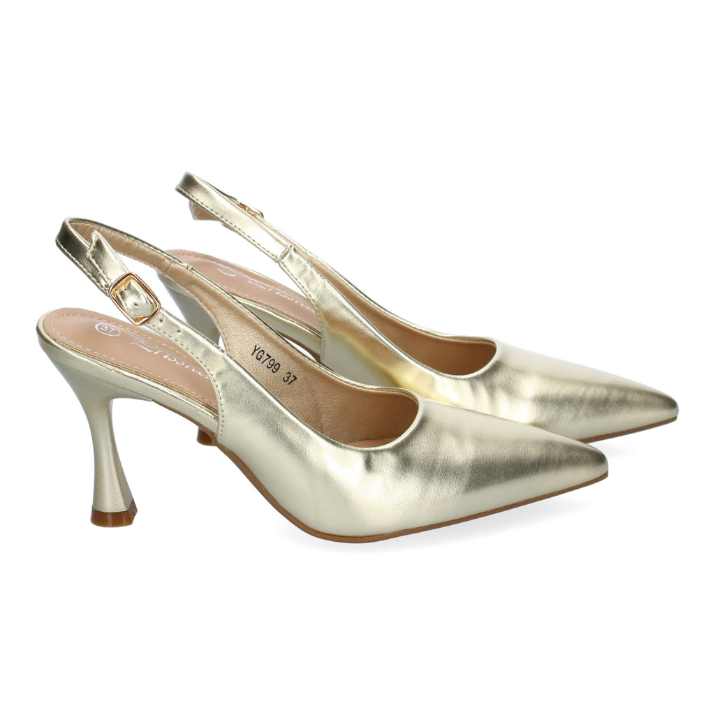 Zapato Dorado Salón con Tacon Fino Y Punta Fina Para Mujer