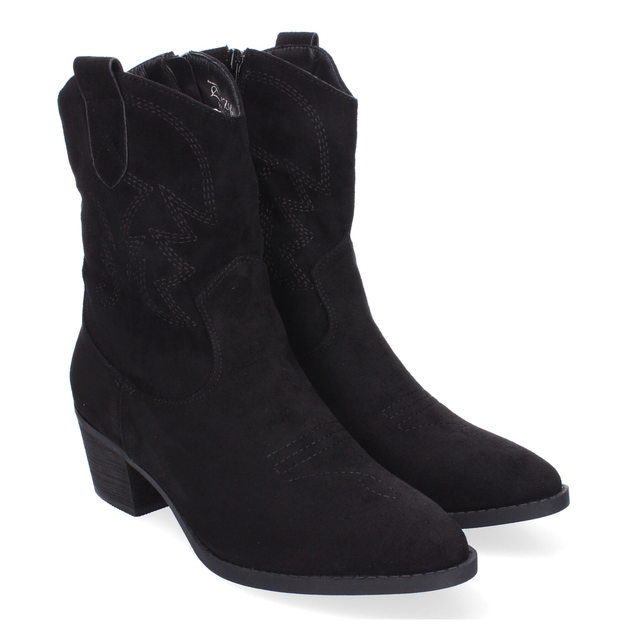 Botin tacón negro con detalle bordado