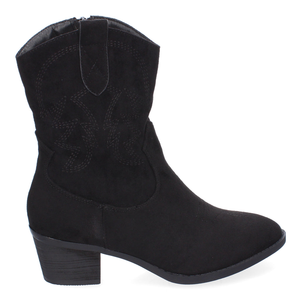 Botin tacón negro con detalle bordado
