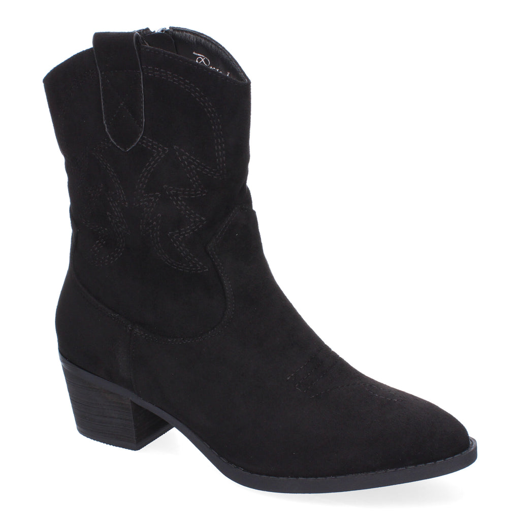 Botin tacón negro con detalle bordado
