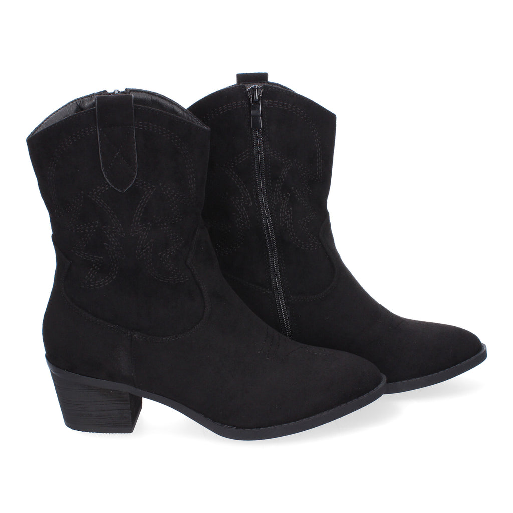 Botin tacón negro con detalle bordado