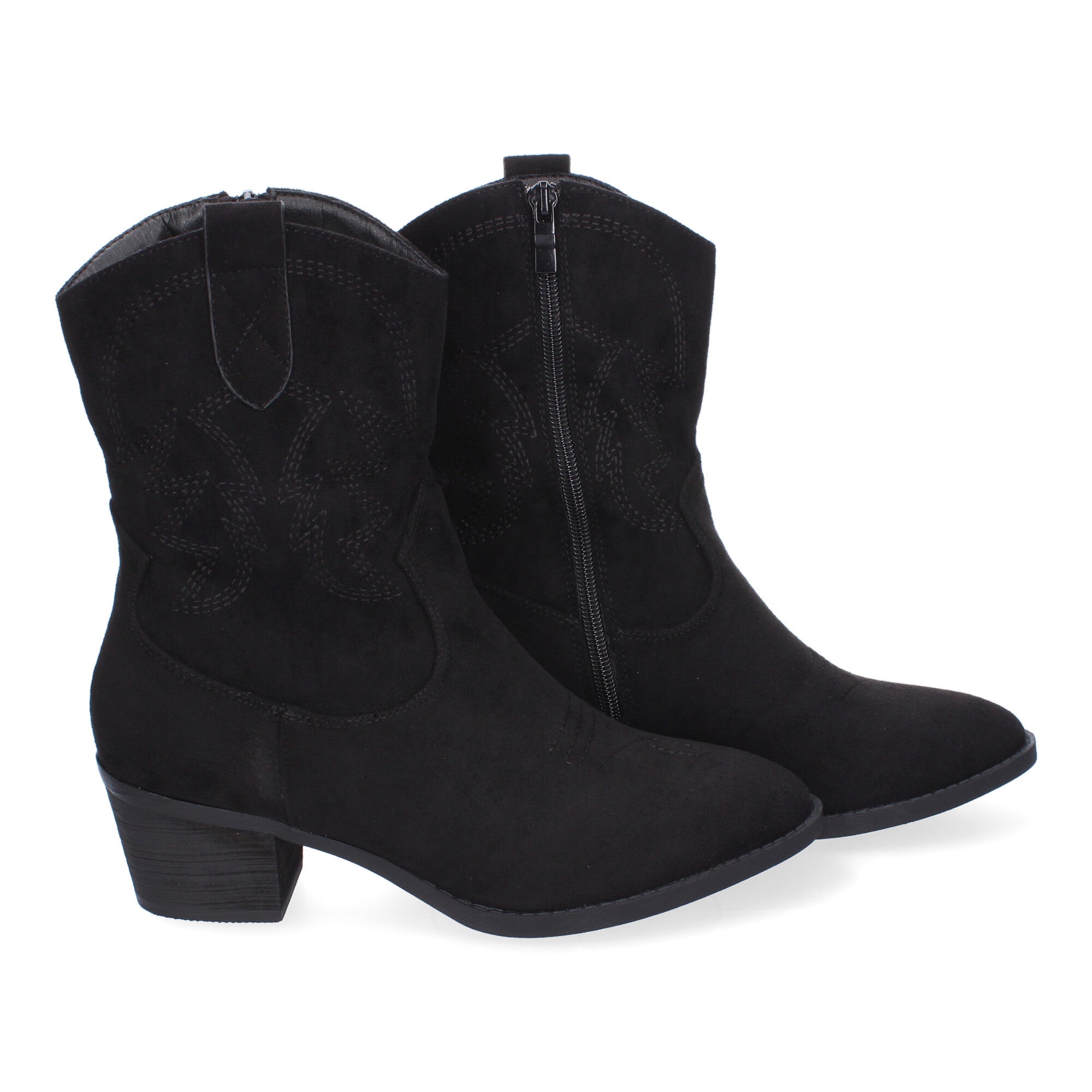 Botin tacón negro con detalle bordado