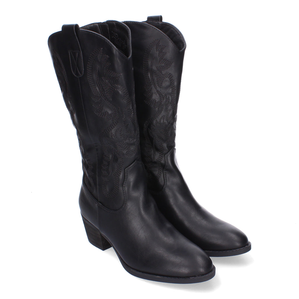 Bota Campera para Mujer con Bordados, Punta Redonda y Cremallera
