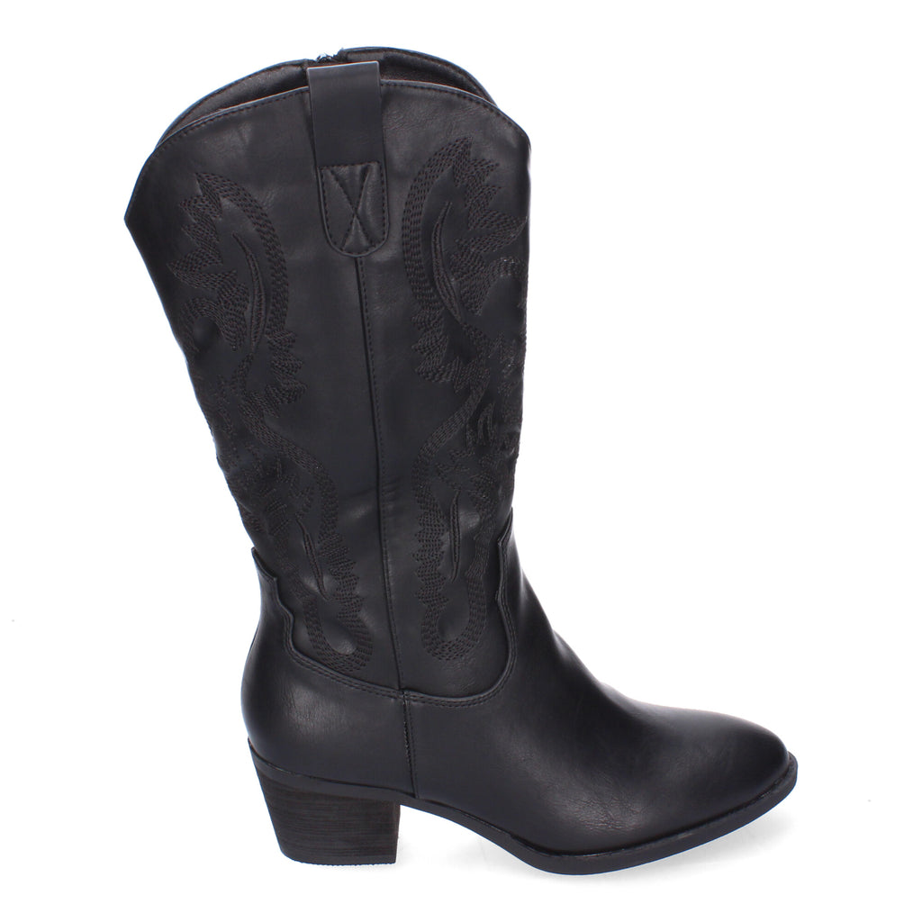 Bota Campera para Mujer con Bordados, Punta Redonda y Cremallera