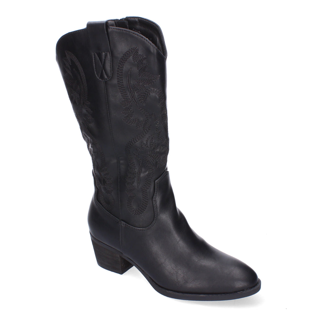 Bota Campera para Mujer con Bordados, Punta Redonda y Cremallera
