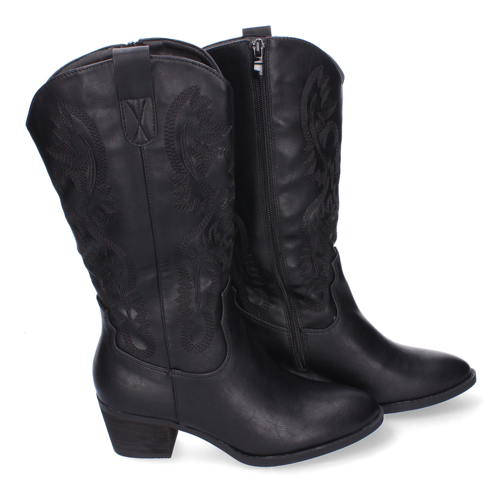 Bota Campera para Mujer con Bordados, Punta Redonda y Cremallera