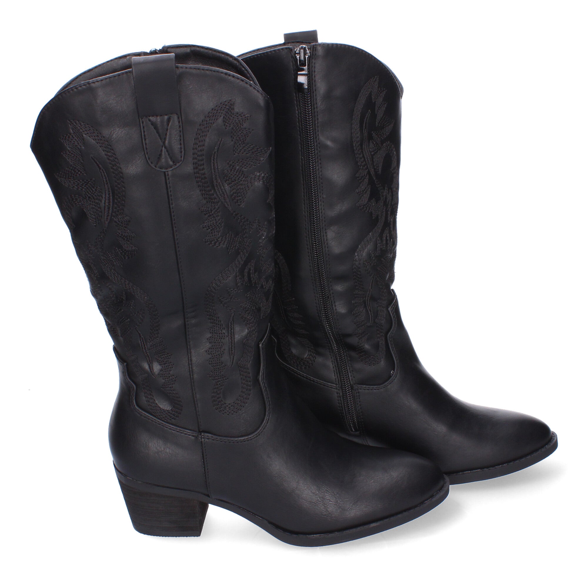 Bota Campera para Mujer con Bordados, Punta Redonda y Cremallera
