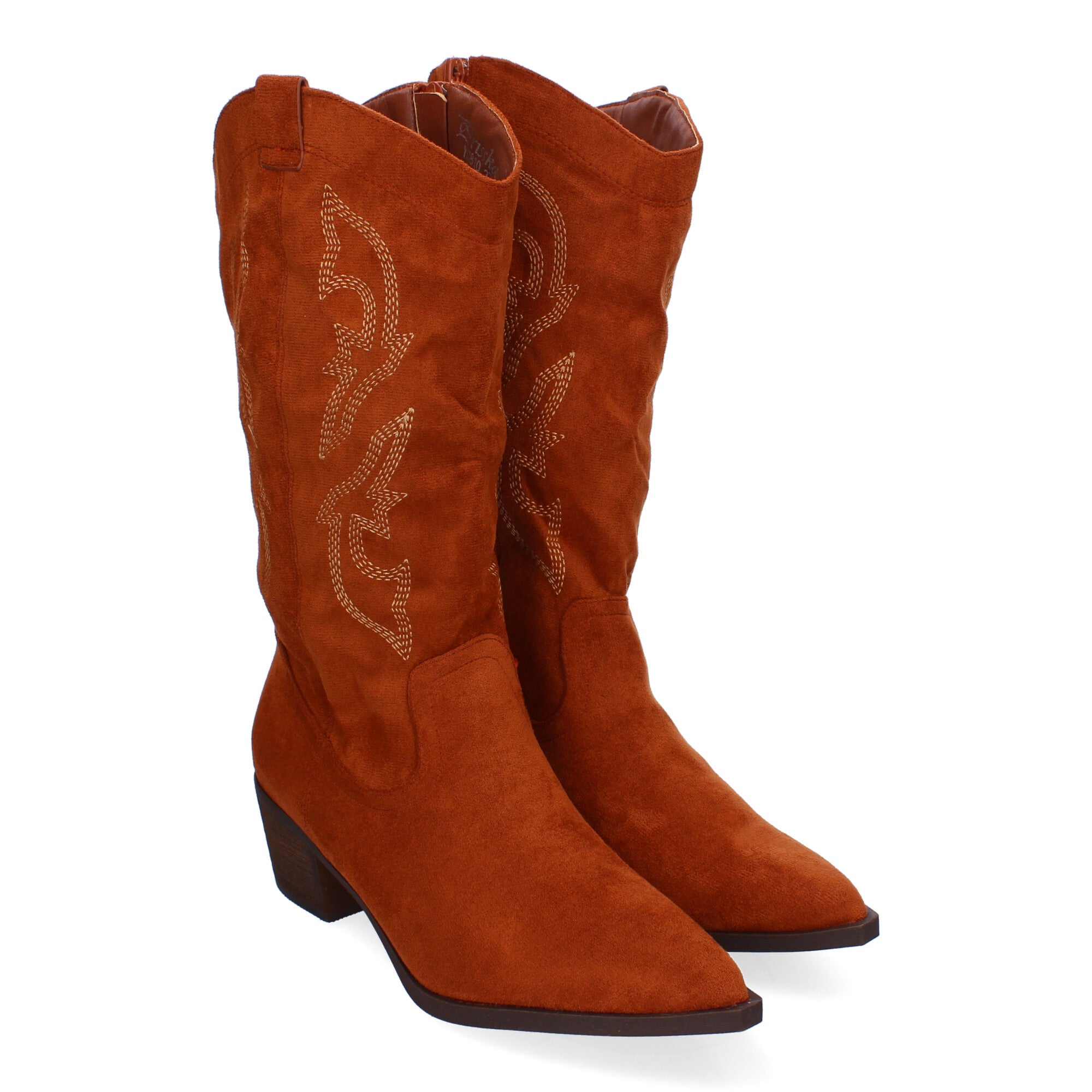 Bota Campera para Mujer con Bordados, Punta Redonda y Cremallera