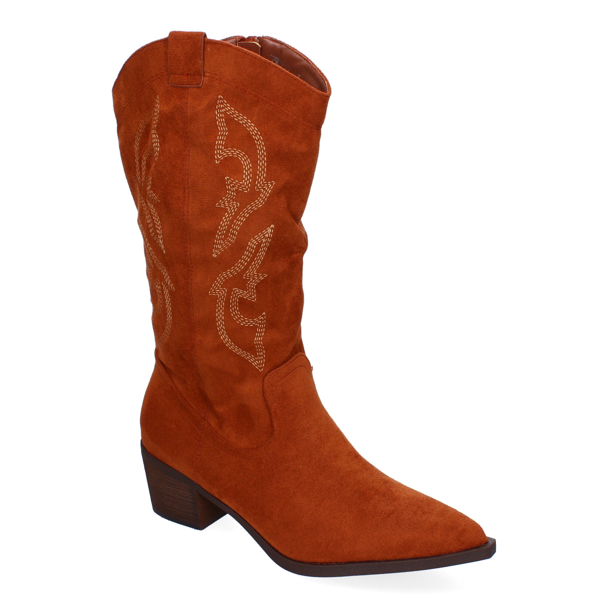 Bota Campera para Mujer con Bordados, Punta Redonda y Cremallera