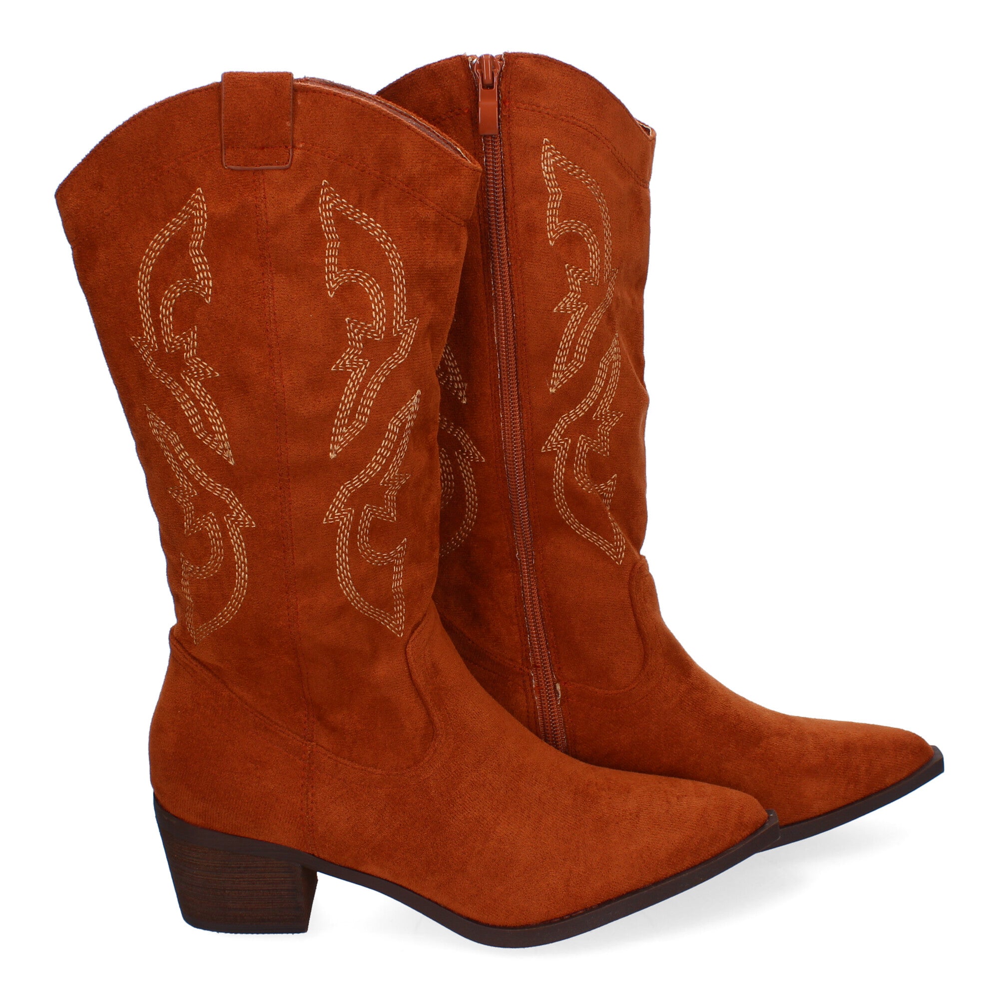 Bota Campera para Mujer con Bordados, Punta Redonda y Cremallera