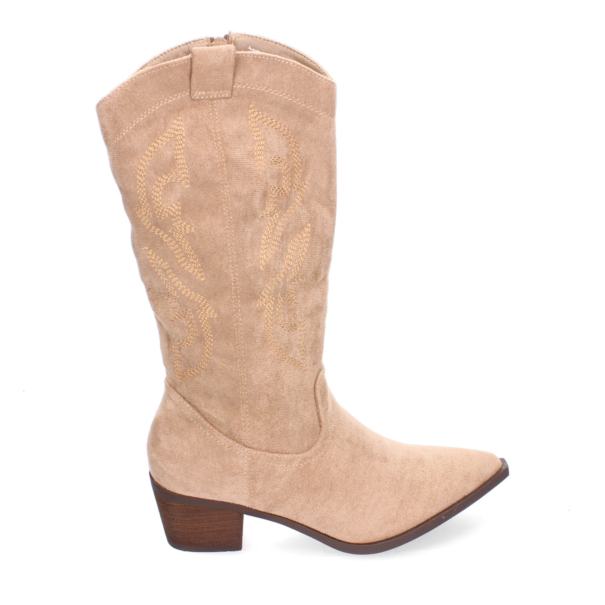 Bota Campera para Mujer con Bordados, Punta Redonda y Cremallera